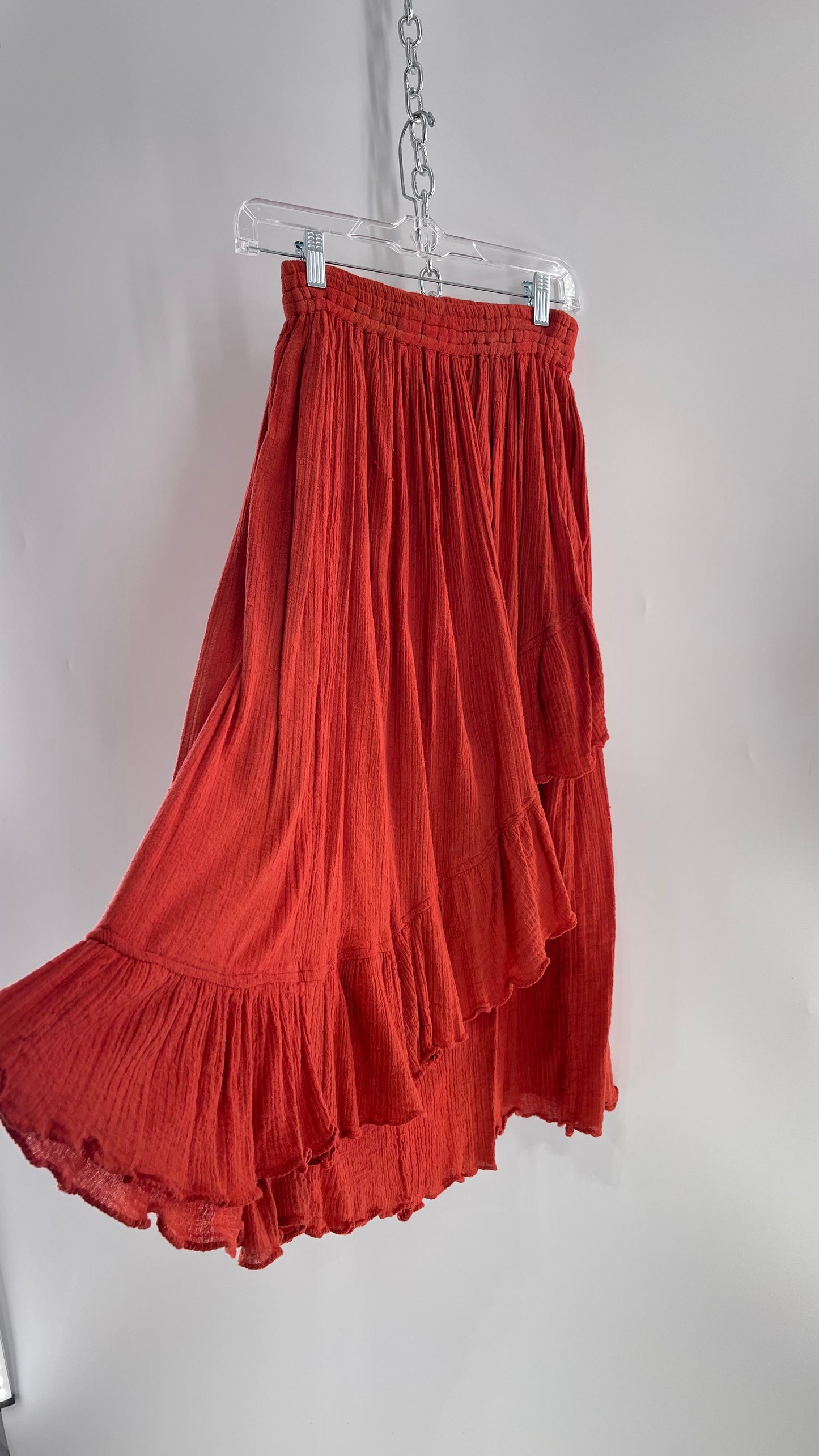 Vintage BEBE London Burnt Orange 100% Cotton Gauze Skirt (One Size)