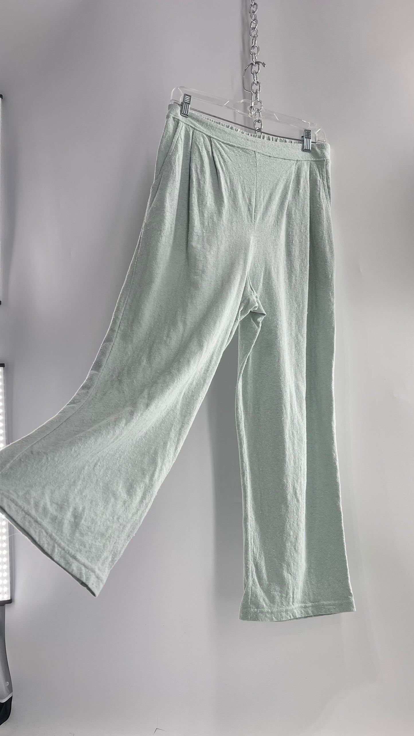 Free People Beach Light Blue Aquamarine Textured Lounge Pants (Medium)