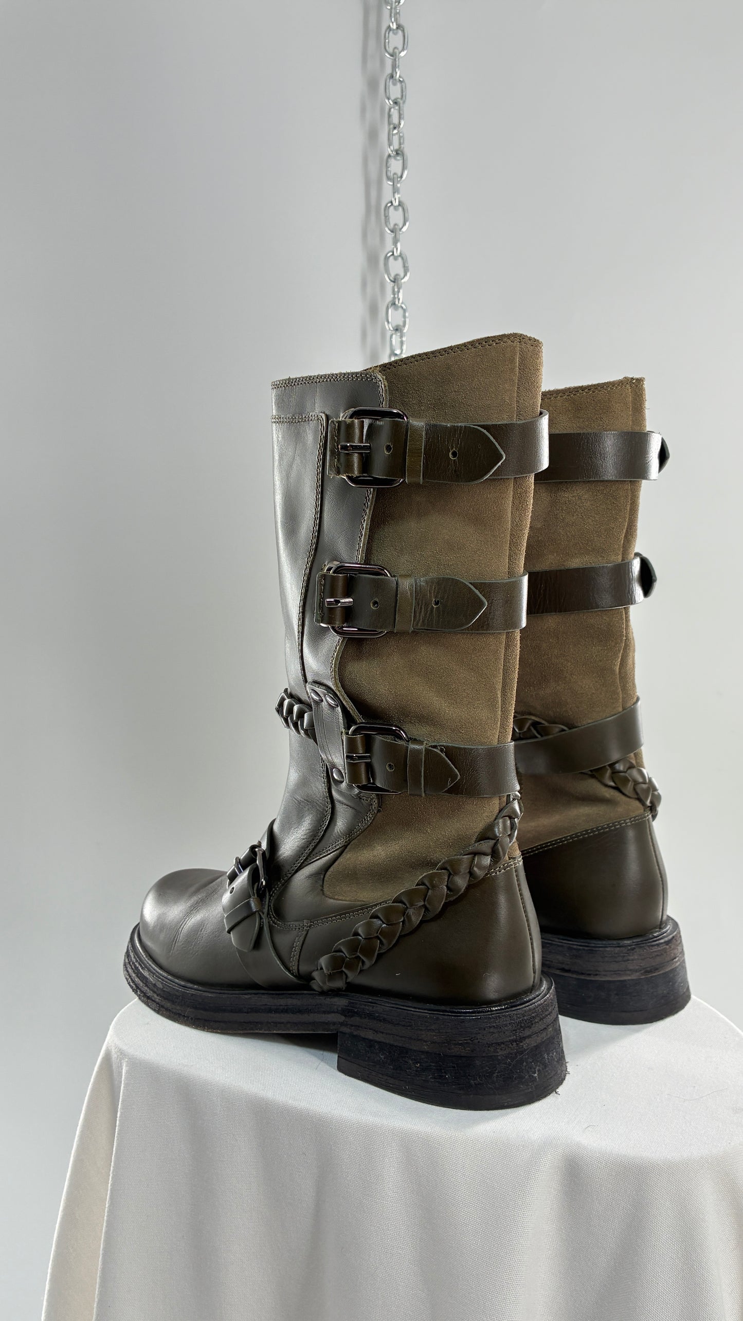 Free People Billie Olive Green Moto Boots with Buckle Closure (7)