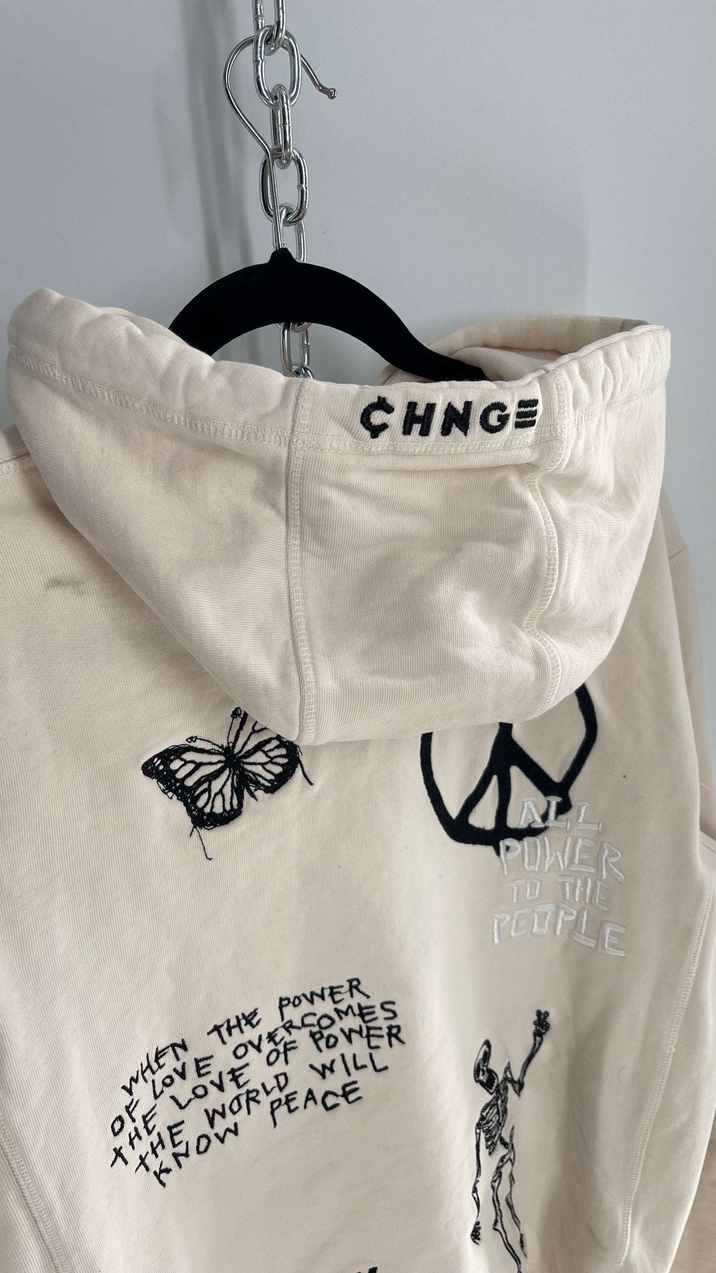 CHANGE Off White Embroidered Graphic Hoodie (Small)