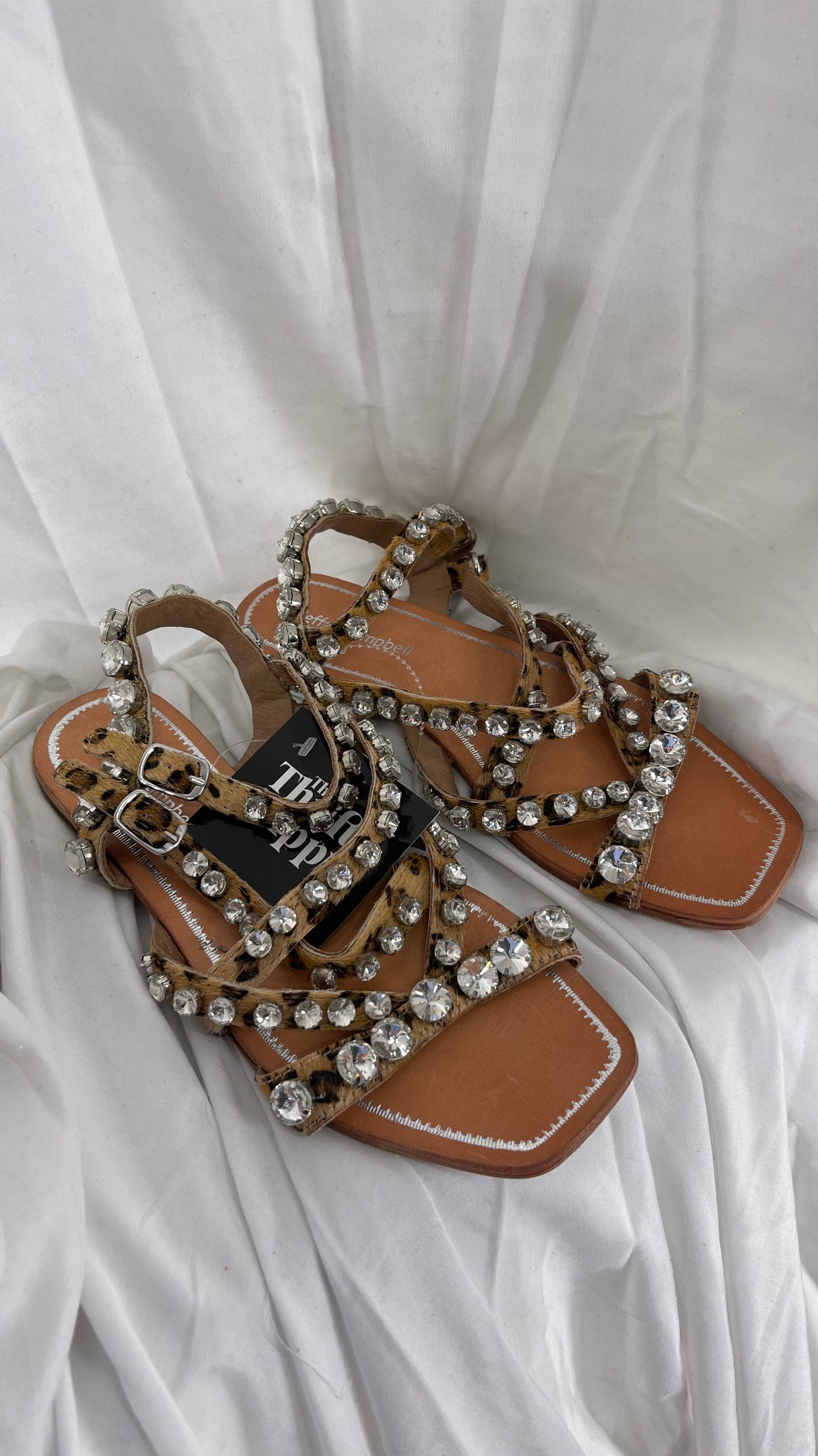 Jeffrey Campbell Rhinestone Encrusted Strappy Sandal with Cheetah Printed Cow Fur Straps (7)