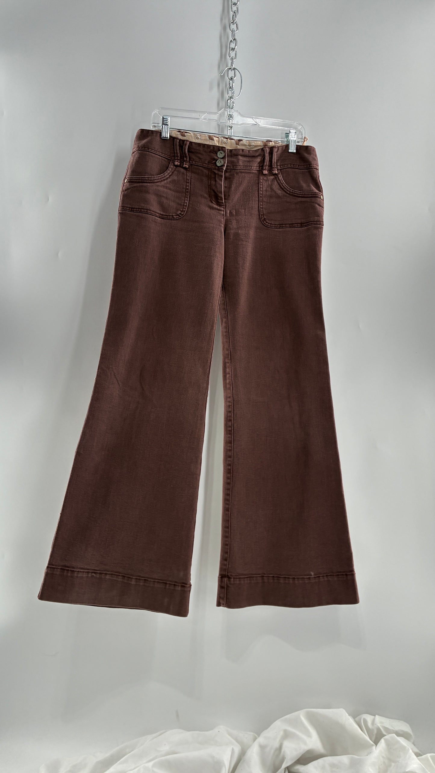 Vintage BICA CHEIA Brown Low Rise Wide Leg Jeans with Mini Pockets (32)