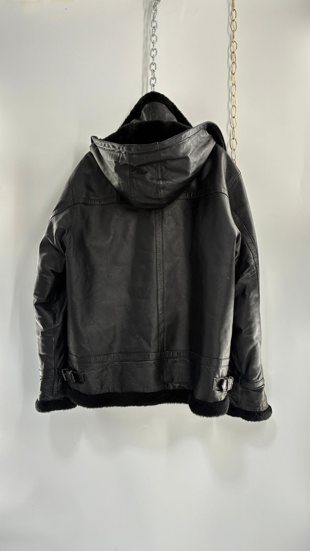Vintage TANNERS AVENUE Black Genuine Leather Jacket with High Neck and Hood (Medium)