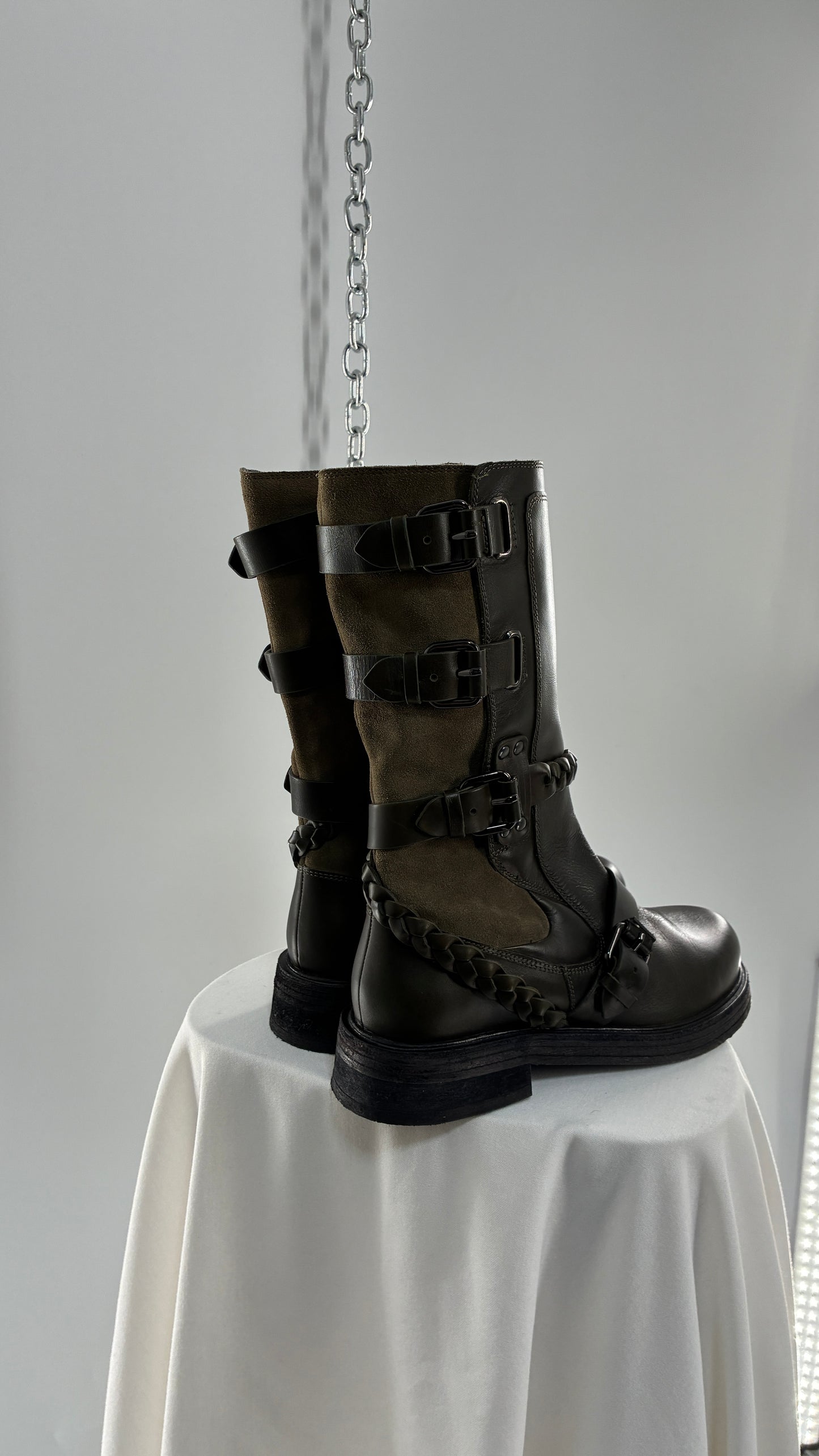 Free People Billie Olive Green Moto Boots with Buckle Closure (7)