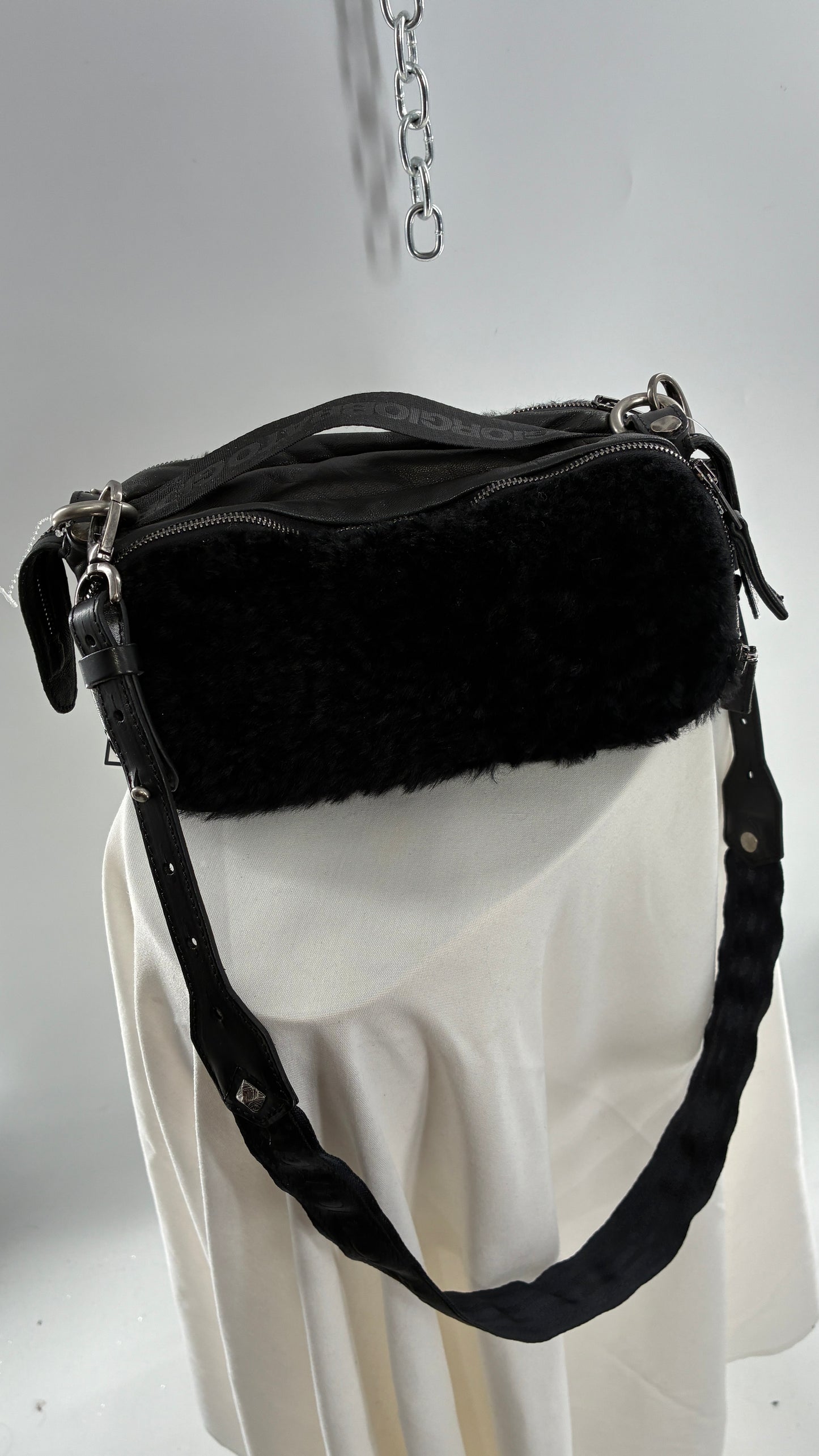 GIORGIO BRATO Black Lamb Leather Convertible Shoulder Bag and Backpack