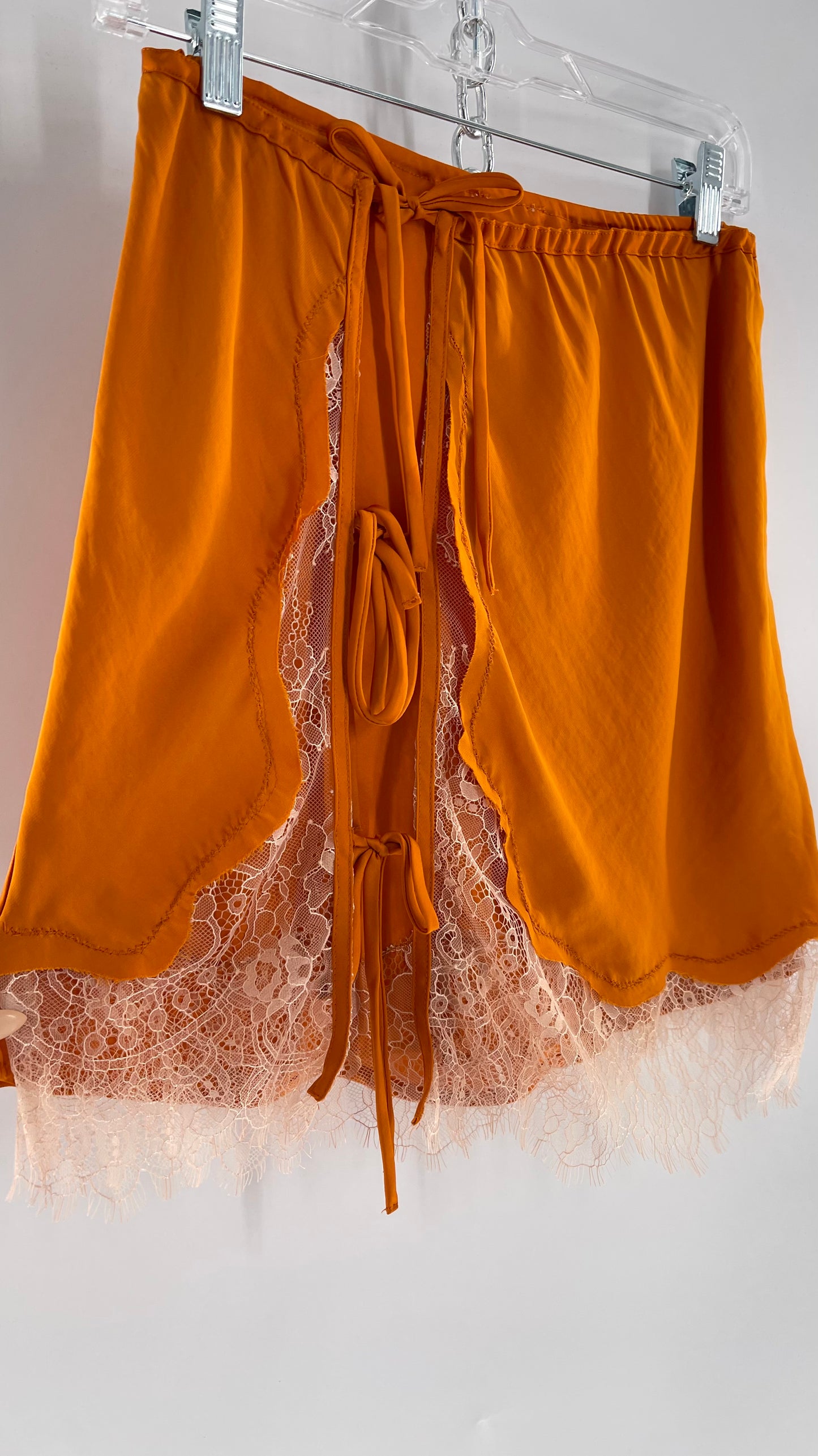 Free People Orange Lace Trim Silky Mini Skirt (Medium)