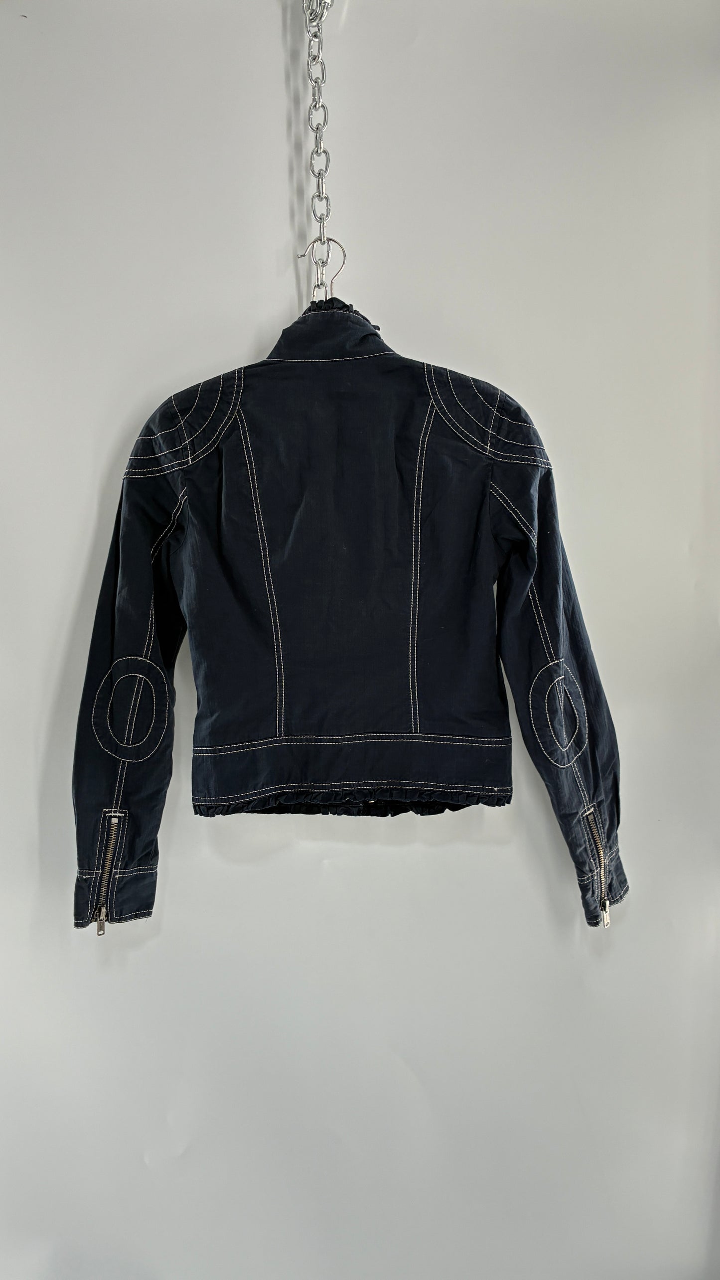 Vintage BCBGirls Navy Blue Canvas Jacket with White Stitching (2)