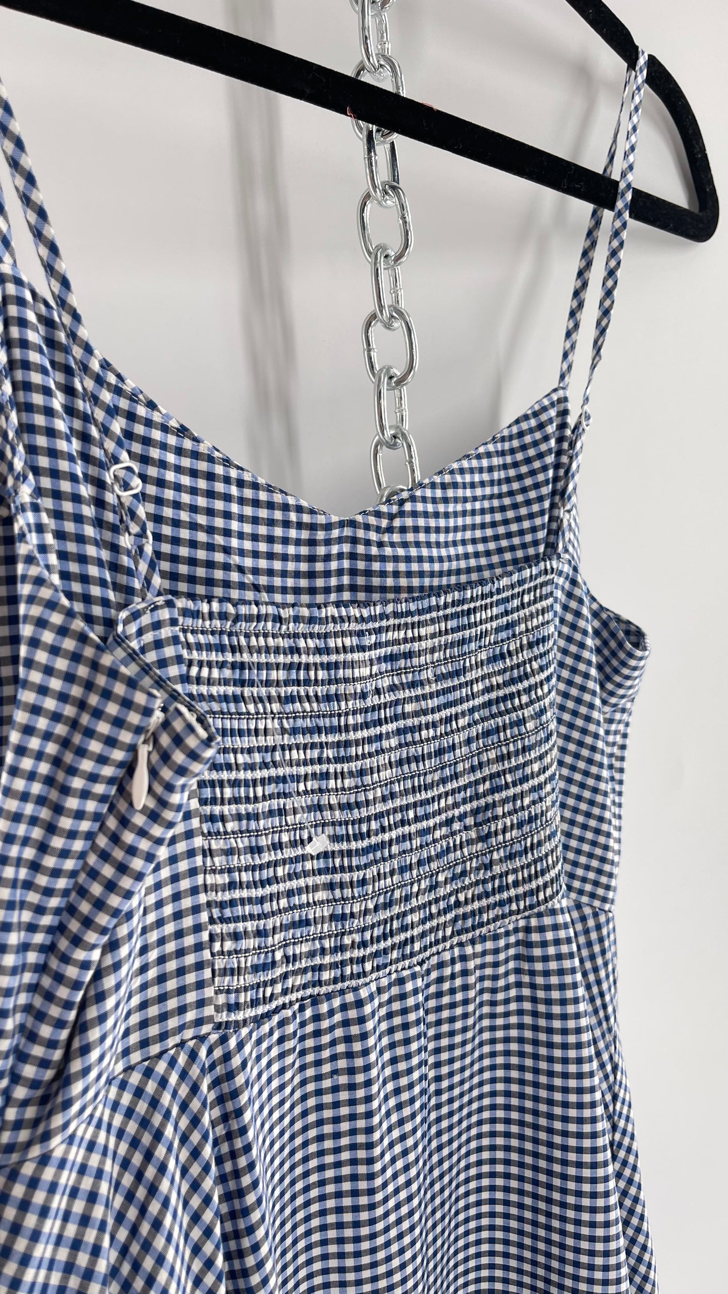 Vintage Style Gingham Blue and White 1950s Circle Skirt Picnic Dress (Medium)
