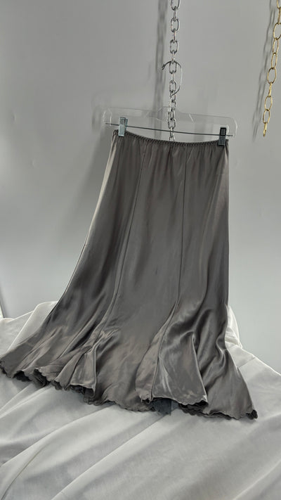 Vintage BARBIZON Silver Skirt with Lace Slits and Scalloped Hem (Medium)