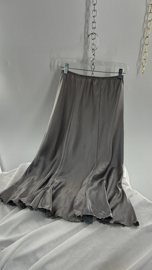 Vintage BARBIZON Silver Skirt with Lace Slits and Scalloped Hem (Medium)