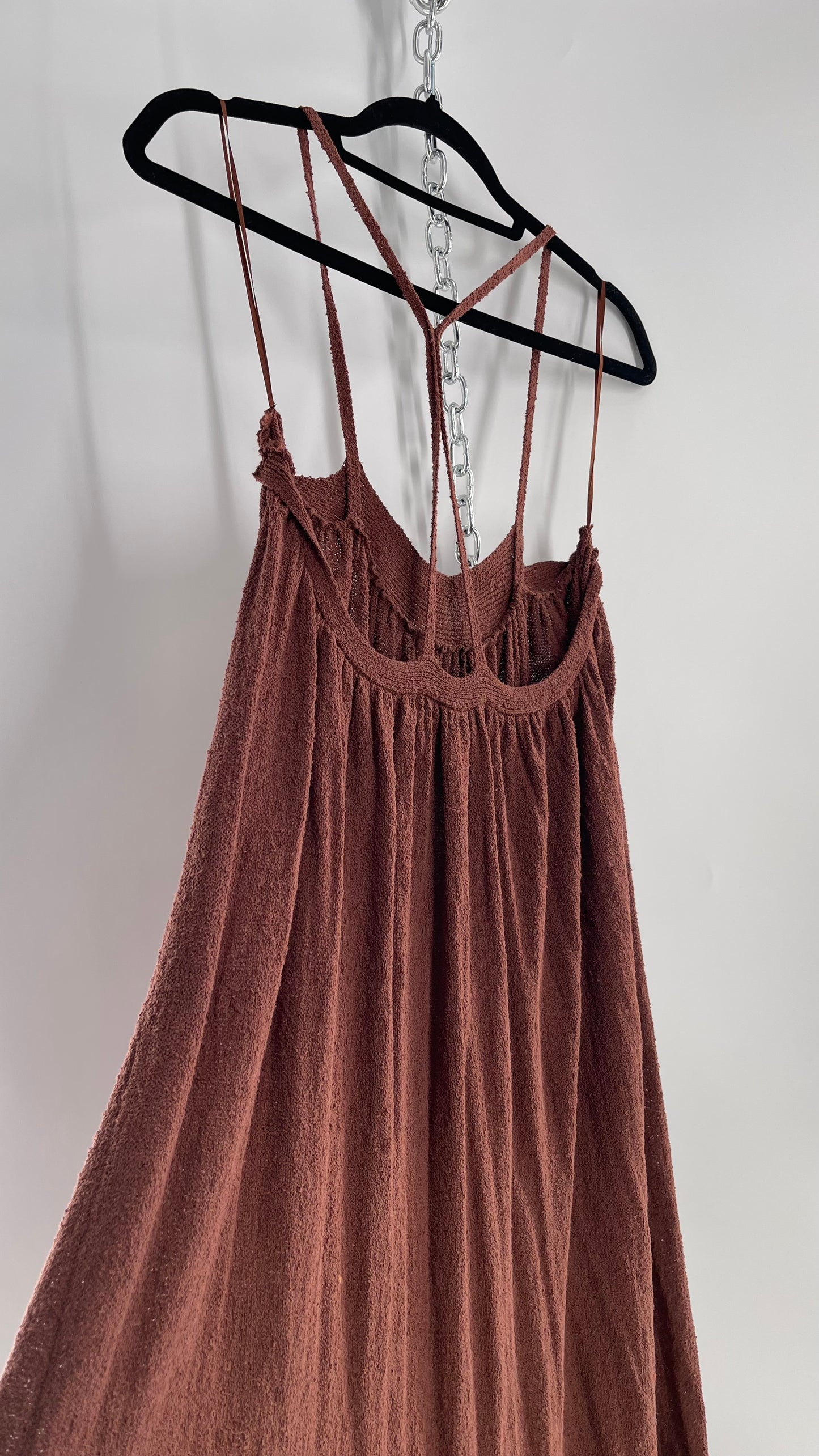 Free People Under the Stars Textured Brown Heavy Knit Maxi Dress  (Medium)