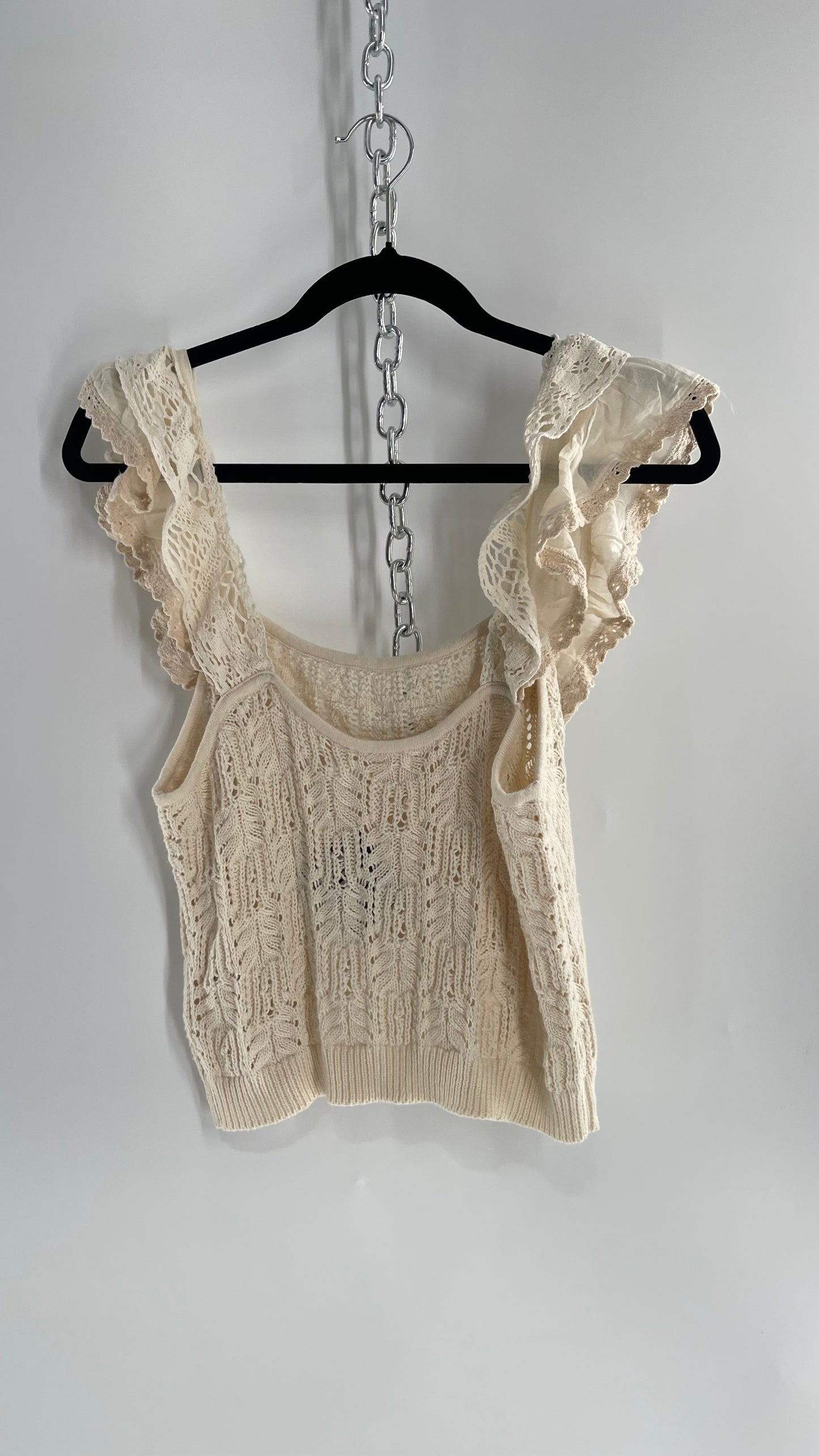 Anthropologie Beige Knit Tank with Ruffled Straps (Large)