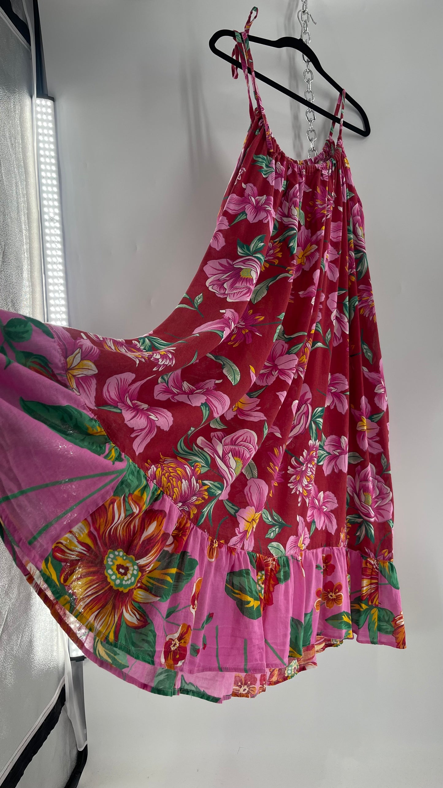 Handemade Brazilian Color Blocked Red/Pink Floral Maxi (One Size)