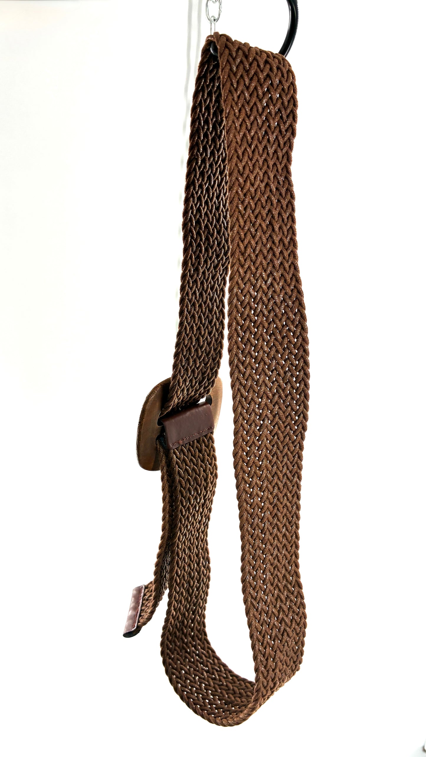Vintage Brown Thick Rope Belt with Large Wooden Square Buckle (OS)