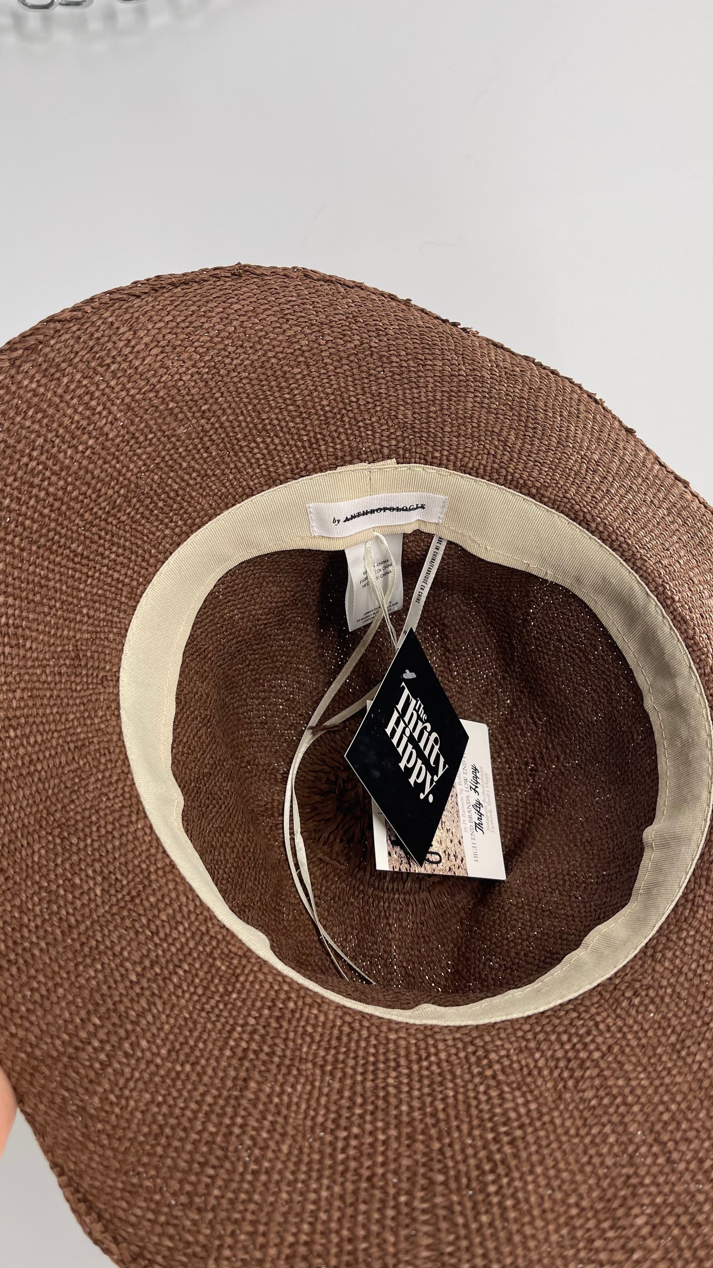 Anthropologie Brown Woven Hat with Rope Detail