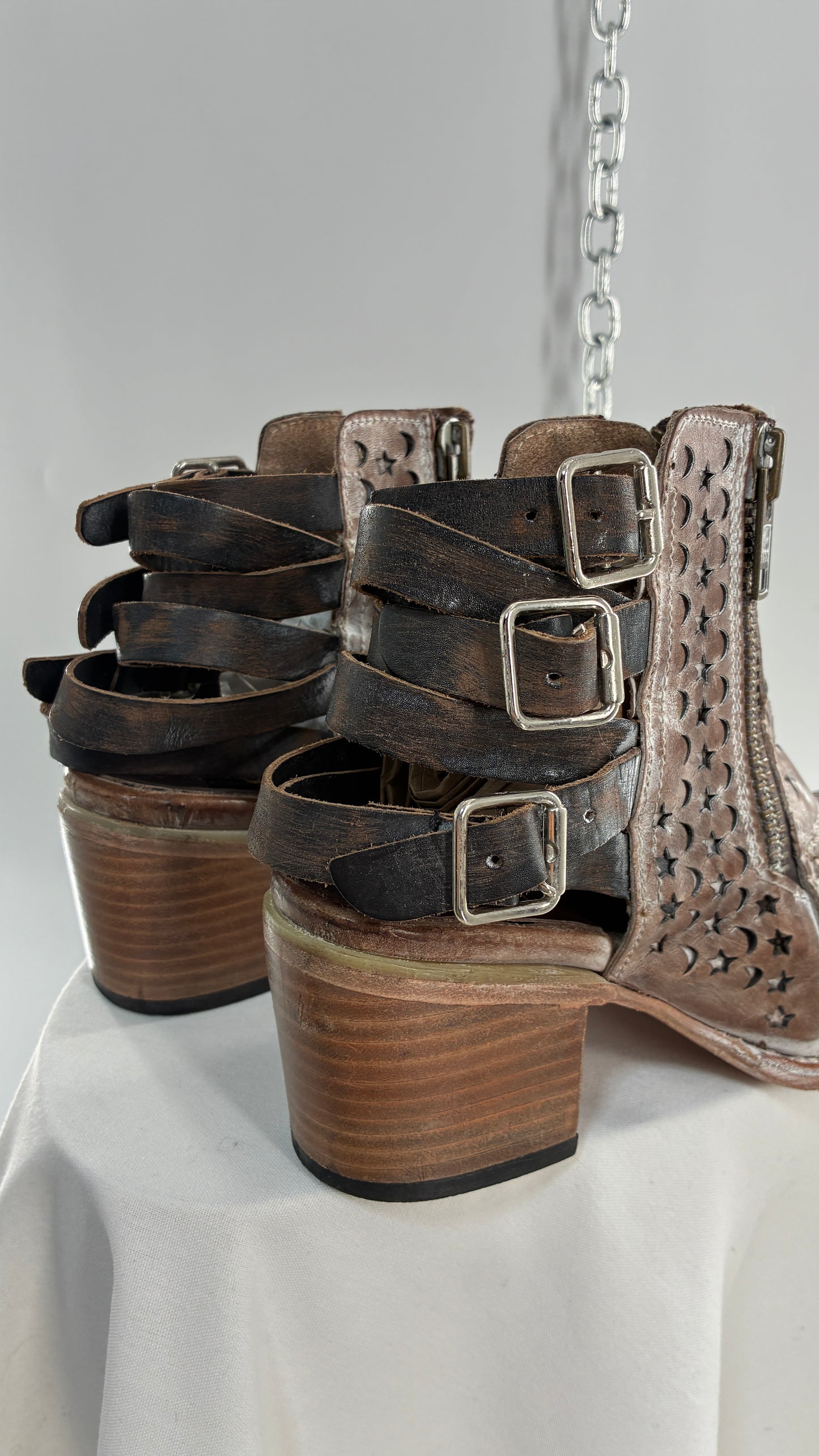 RARE FREEBIRD DAHLIA Star and Moon Booties with Exaggerated Buckle Detailing (8)