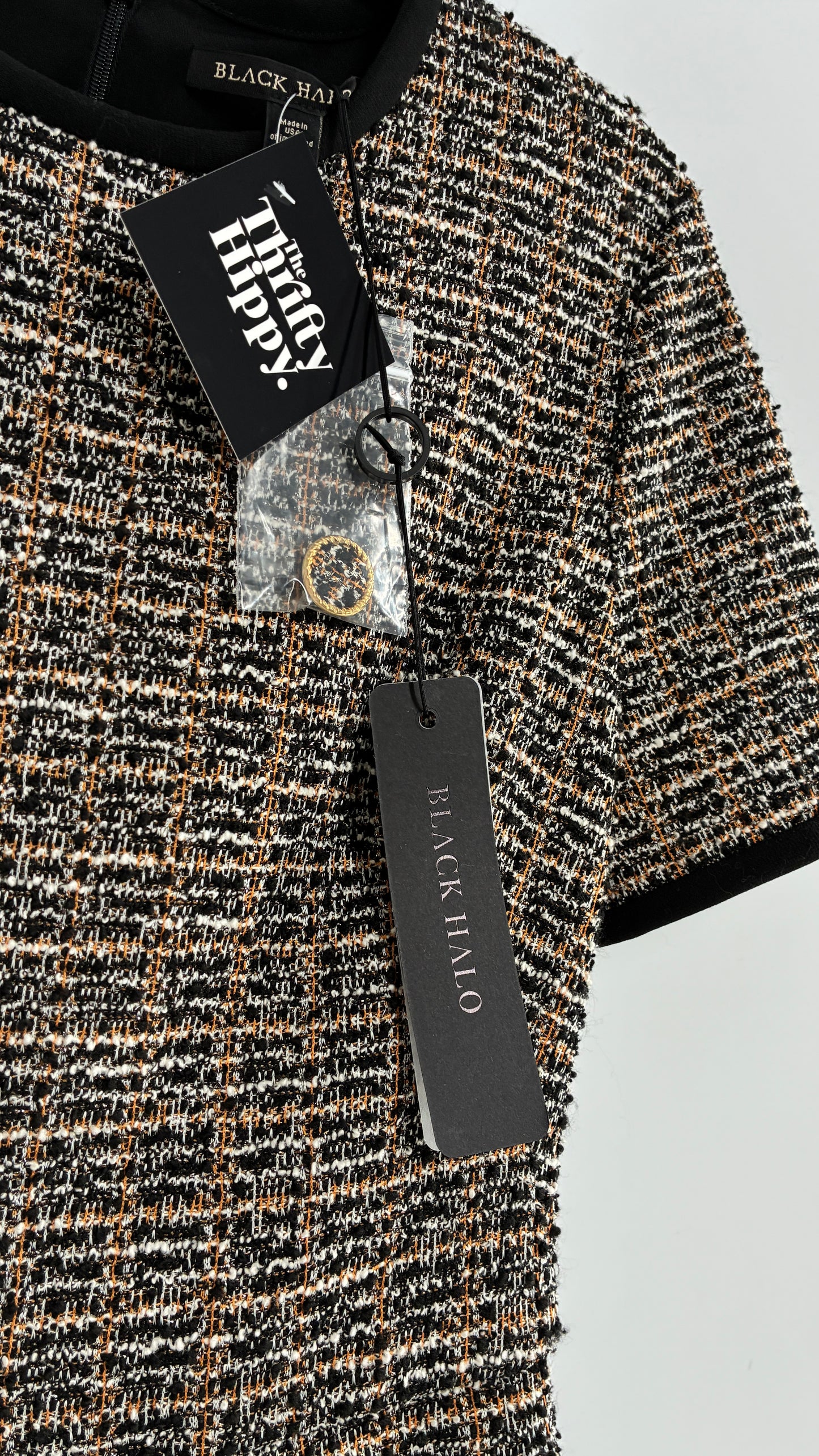 BLACK HALO Tweed Midi Dress with Tags Attached (8)