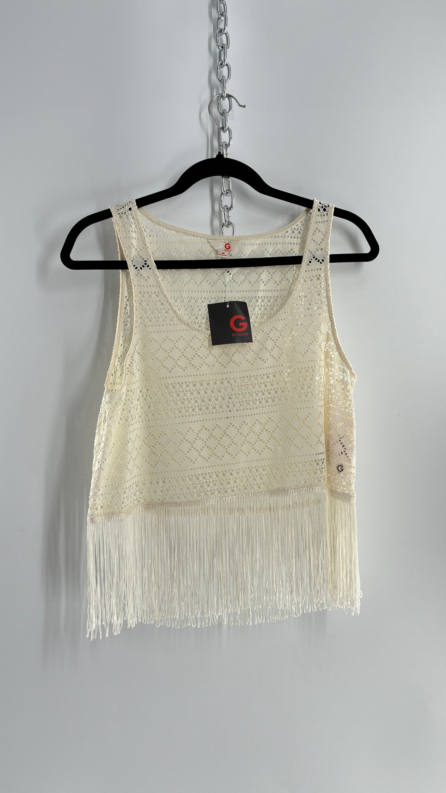 Vintage Guess Off White Fringed Country Classics Concert Top (Medium)