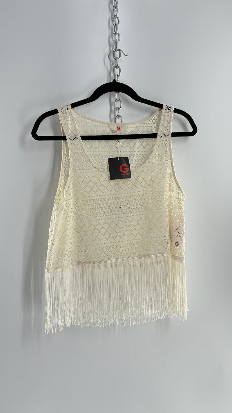 Vintage Guess Off White Fringed Country Classics Concert Top (Medium)