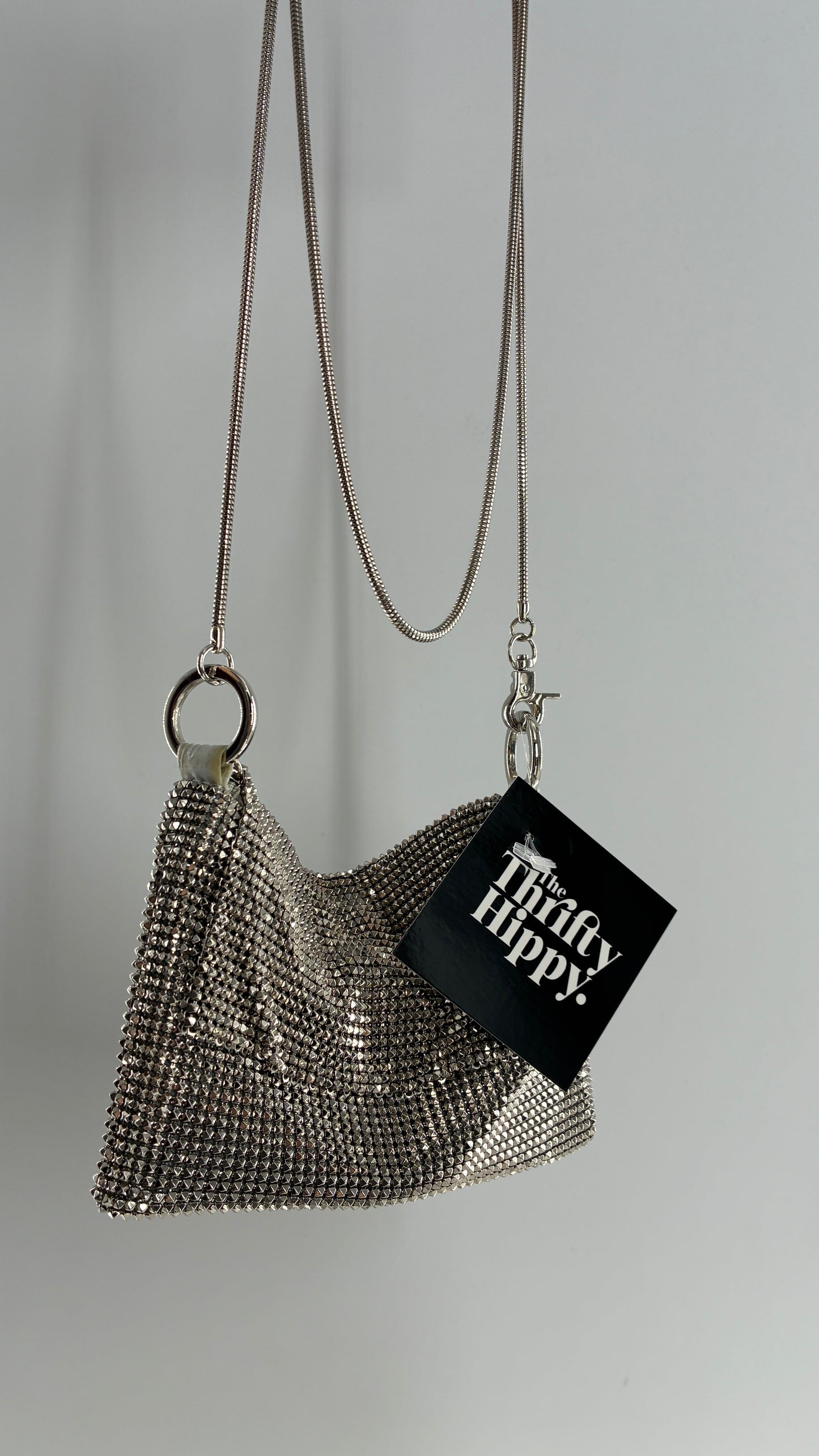 Vintage WHITING & DAVIS Silver Metal Mesh Cross Body Bag