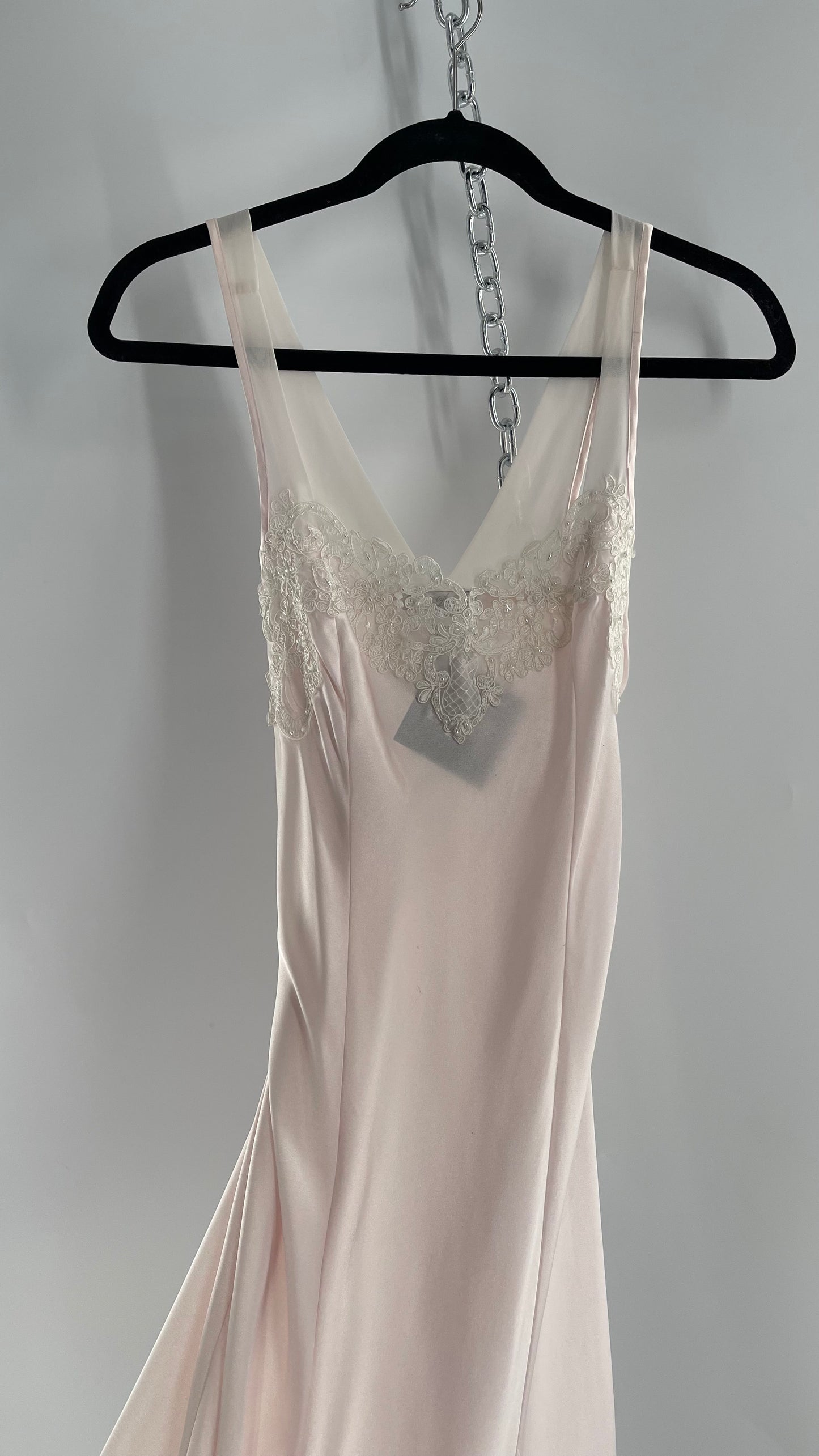 Linea Donatella Baby Pink Nightgown with Embroidered Neckline and Mini Bows on Hem (M)