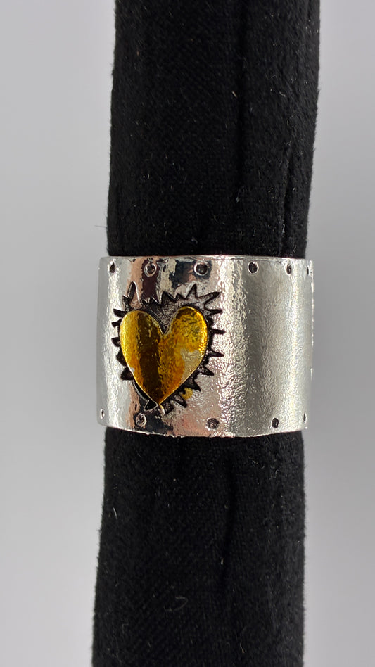 Silver Hardware Cuff Ring with Engraved Heart