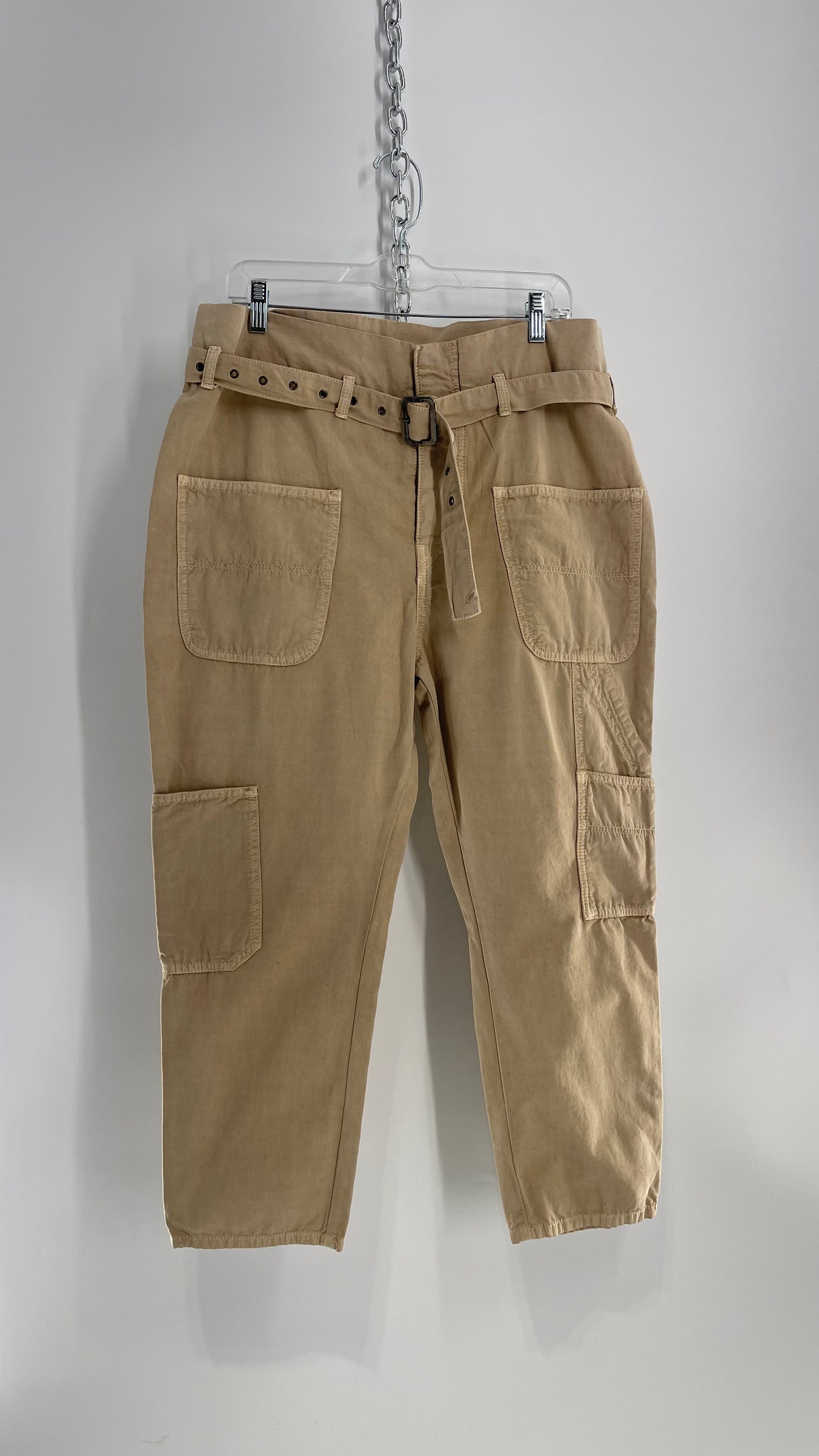 Free People Khaki Cargos with Grommet Belt (6)