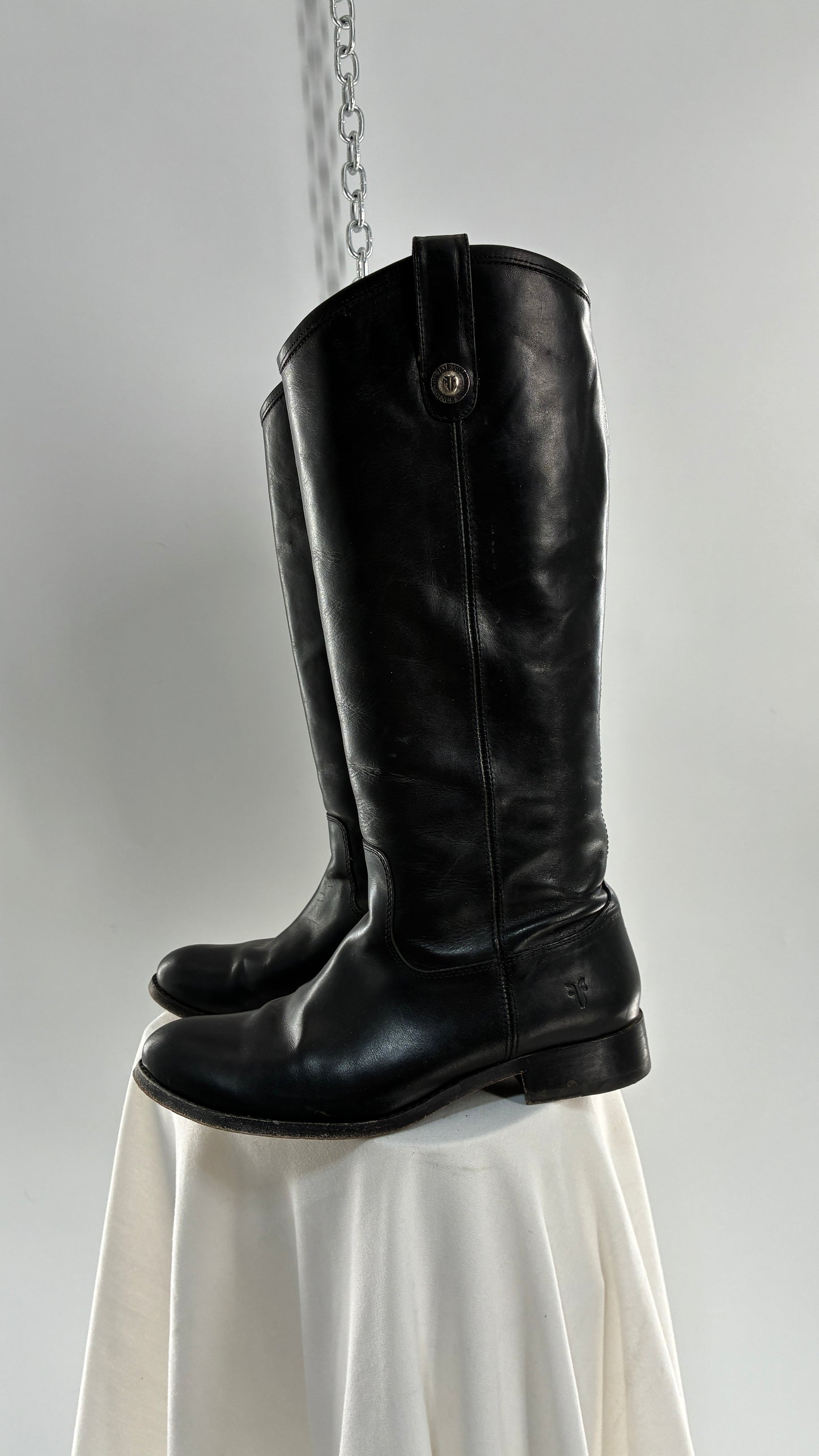 Vintage FRYE Melissa Tall Black Leather Button Boot Made in Mexico (7.5)