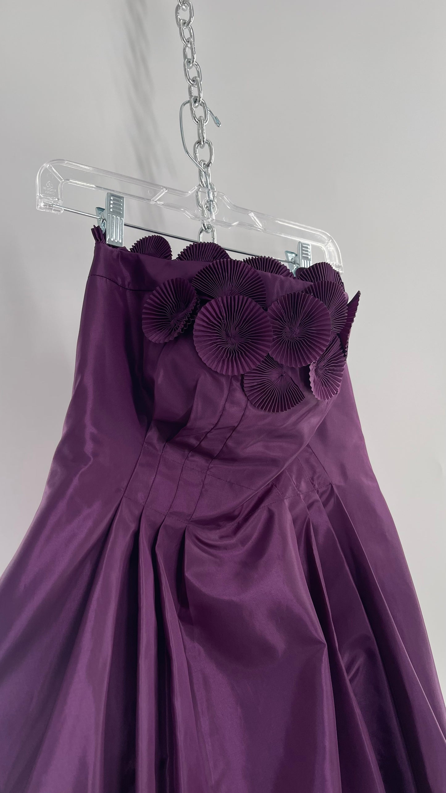 Vintage Liz Elana Purple Bubble Hem Mini Dress with Boned Corseted Bodice and Pleated Accordion Scalloping (8)