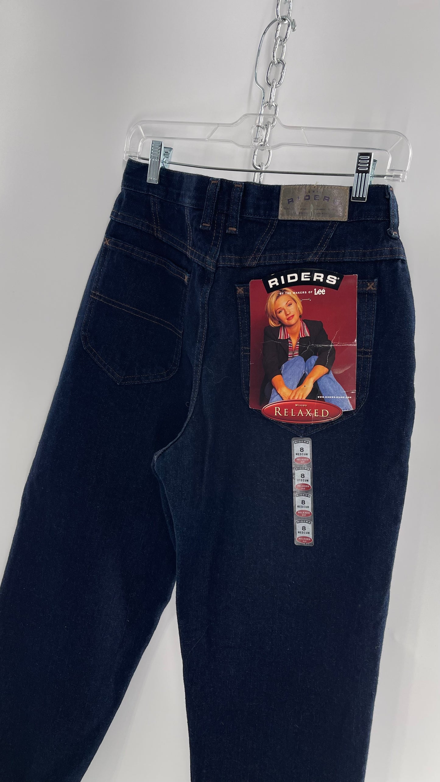 Deadstock Vintage Lee Riders High Waist Dark Wash Denim Mom Jean with Original Branding (8)