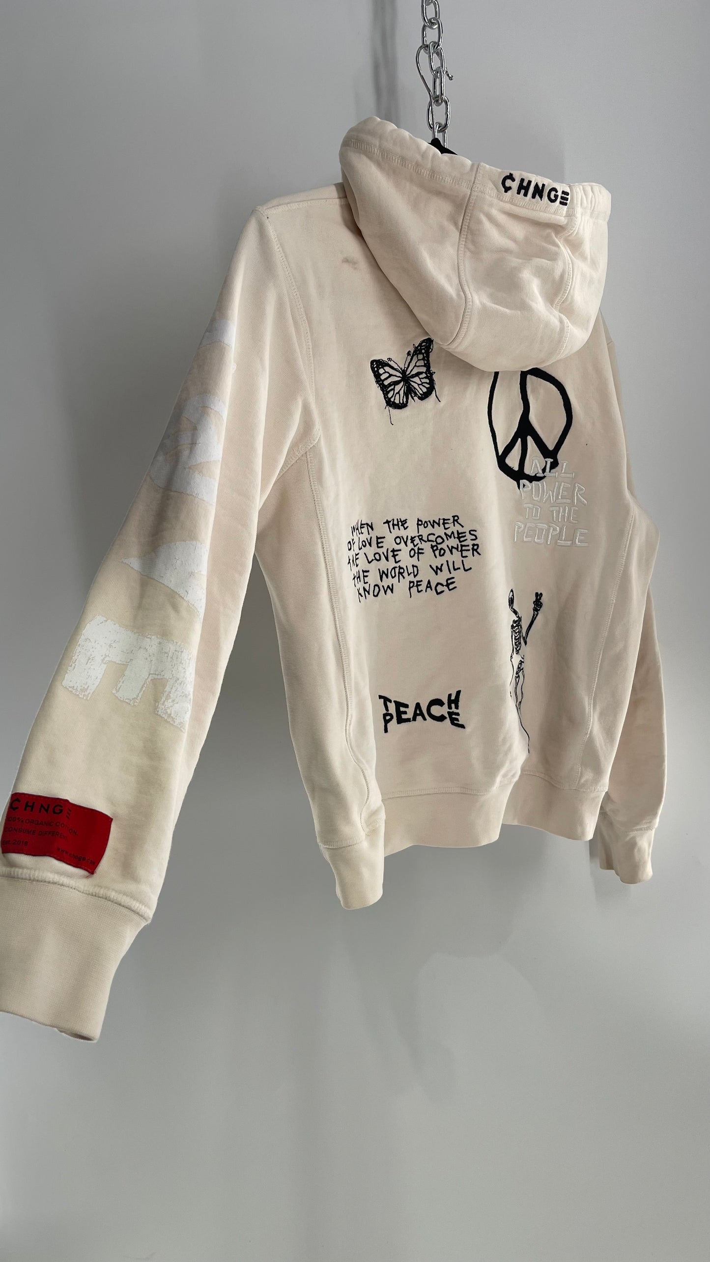 CHANGE Off White Embroidered Graphic Hoodie (Small)