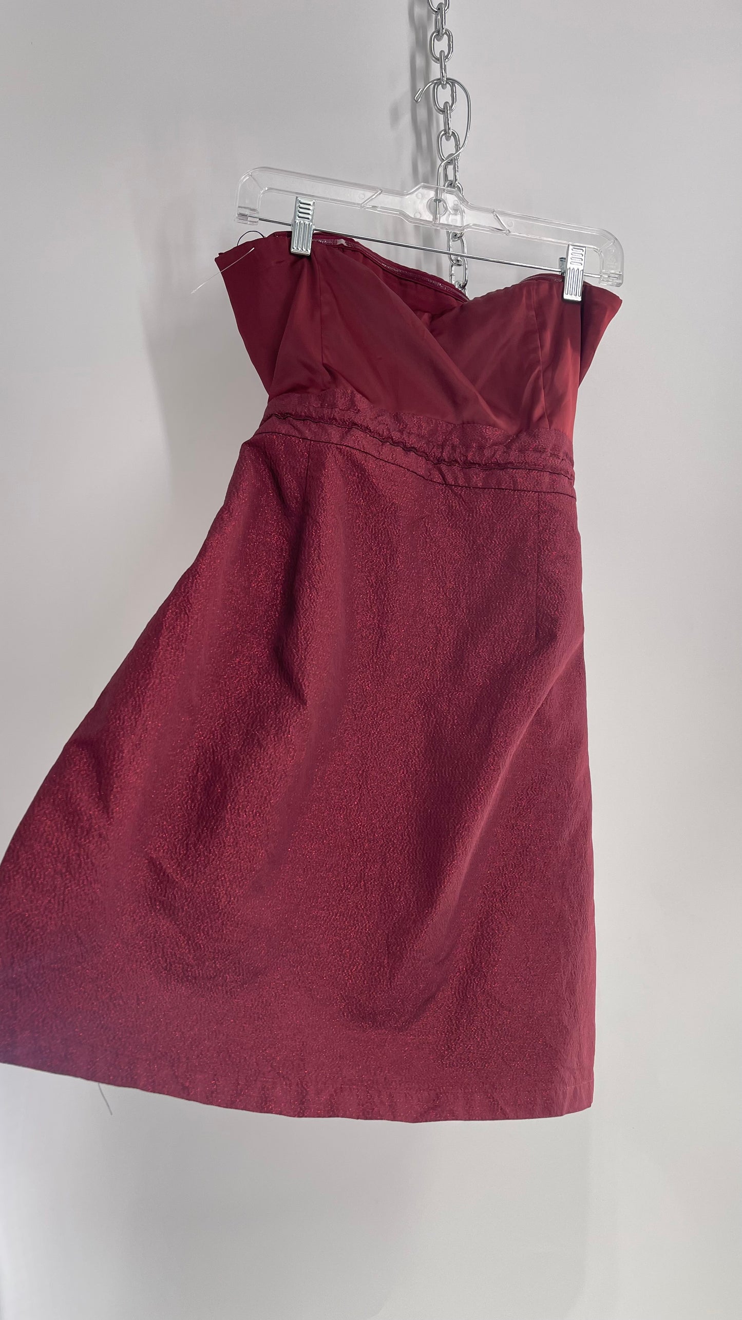 H&M Crimson Red Tinsel Skirt Mini Dress with Pockets, Tie Waist and Tags Attached (XS)