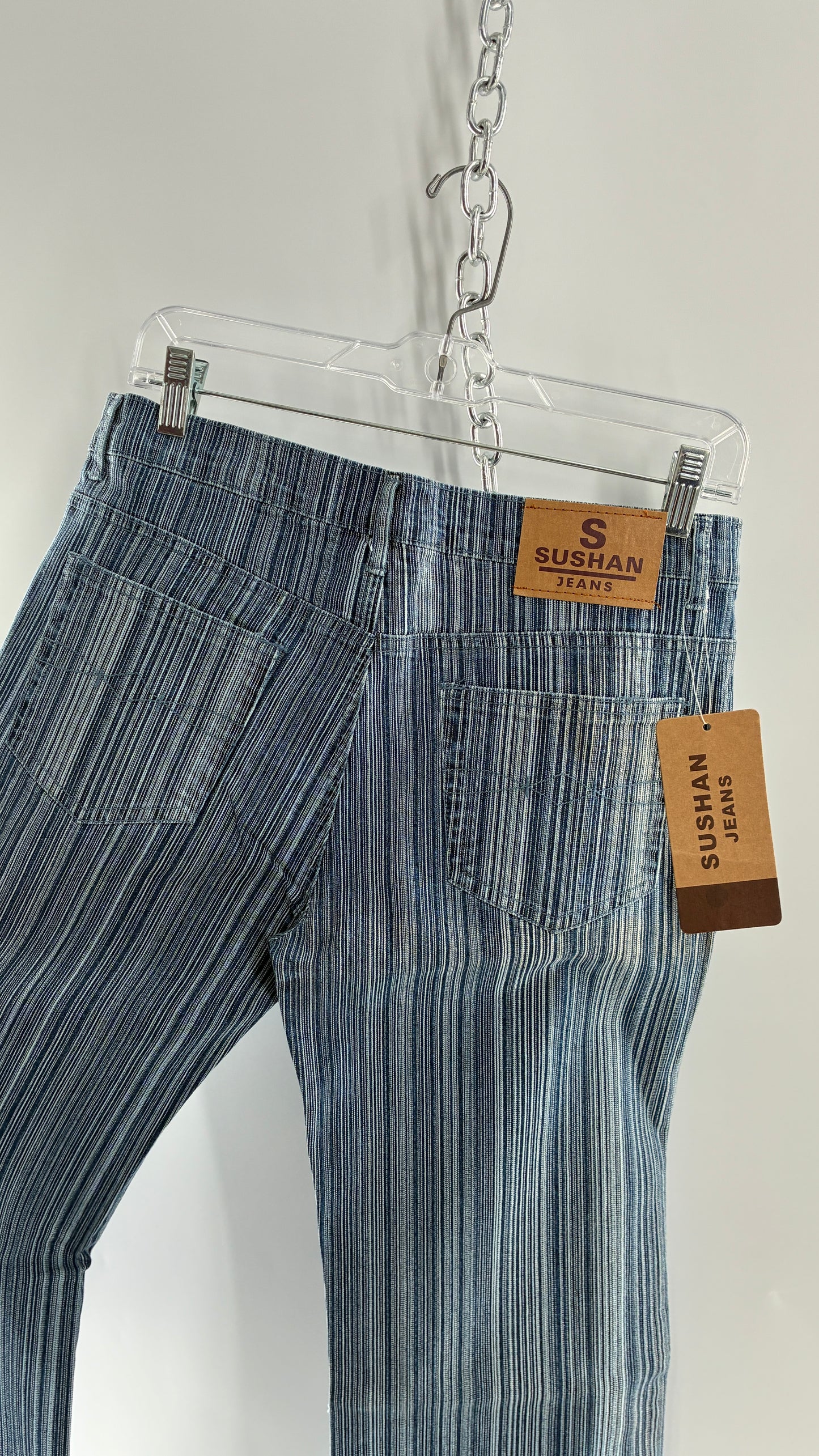 Deadstock Vintage SUSHAN Striped Denim Kickflares (XL)