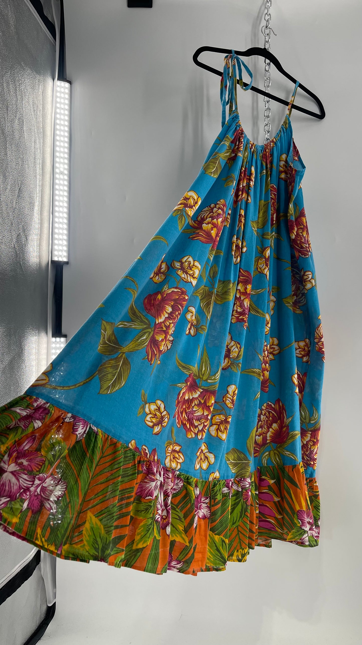 Handemade Brazilian Color Blocked Blue/Orange Floral Maxi (One Size)