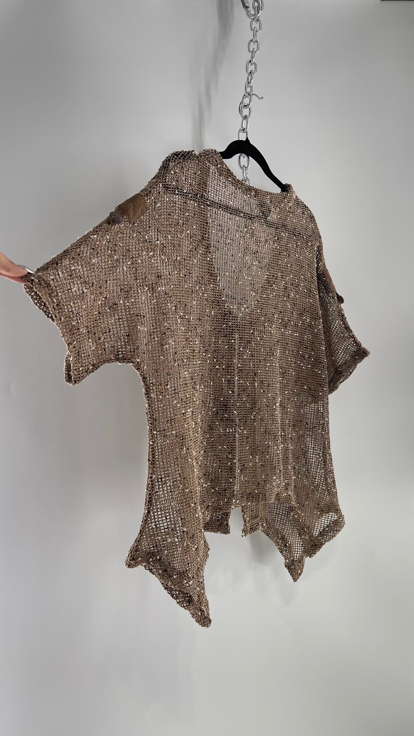 Netted Tropical Brown Short with Wooden Buttons (Medium)