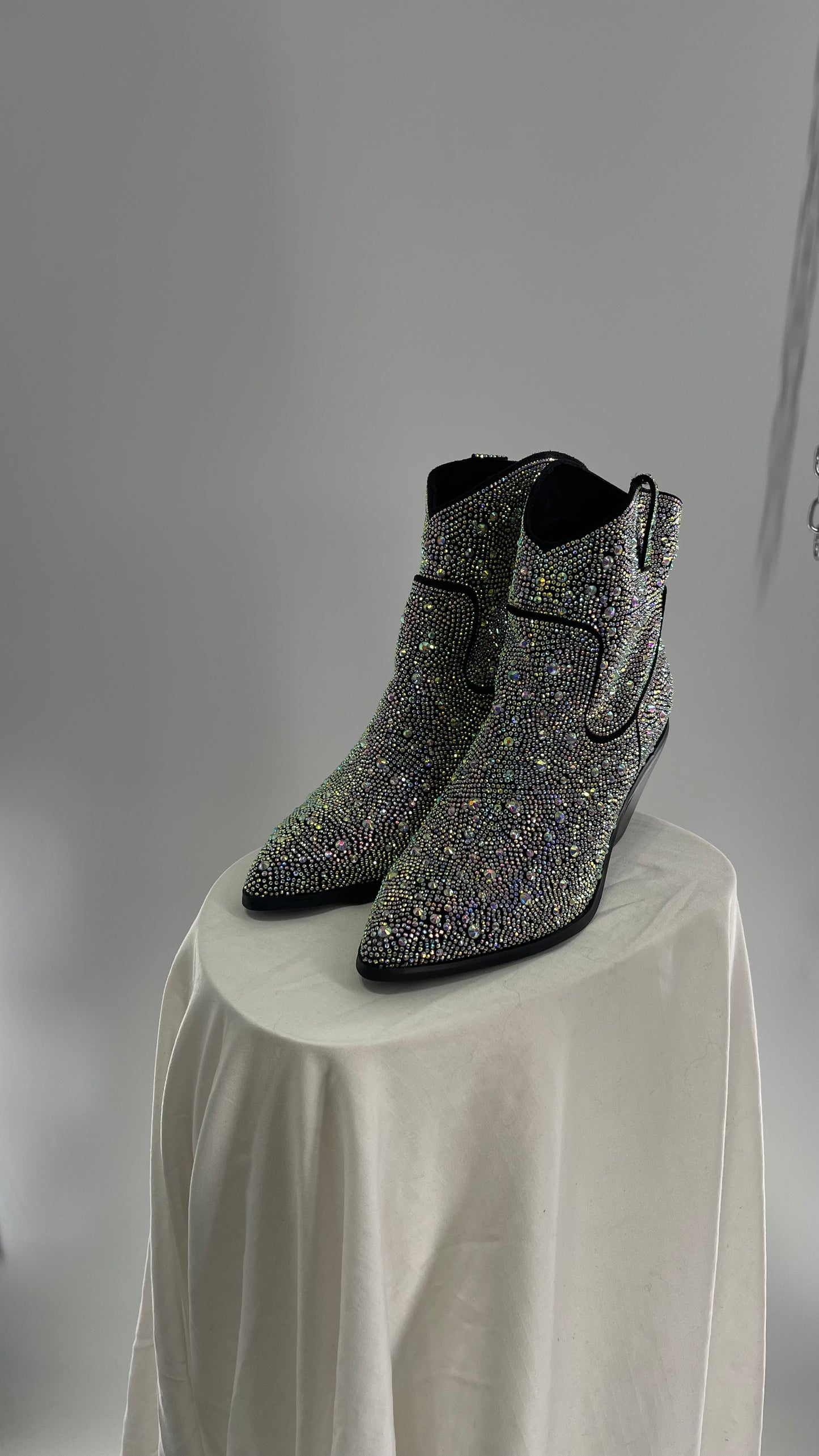 Black Iridescent All Over Rhinestone Cowboy Boots