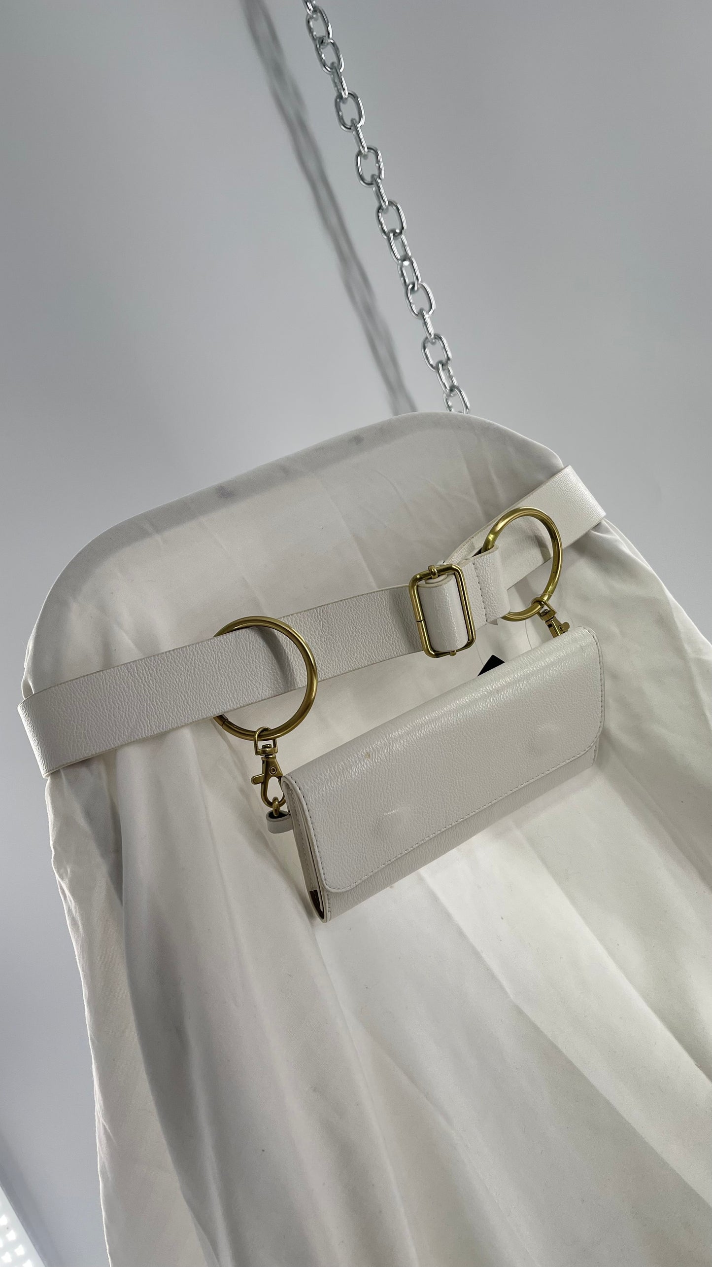 Anthropologie White Belt Bag with Gold Hoops