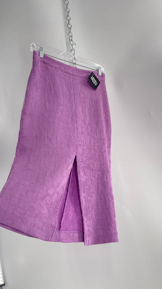Endless Rose Anthropologie Lavender Crimped/Textured Midi Skirt (Medium)