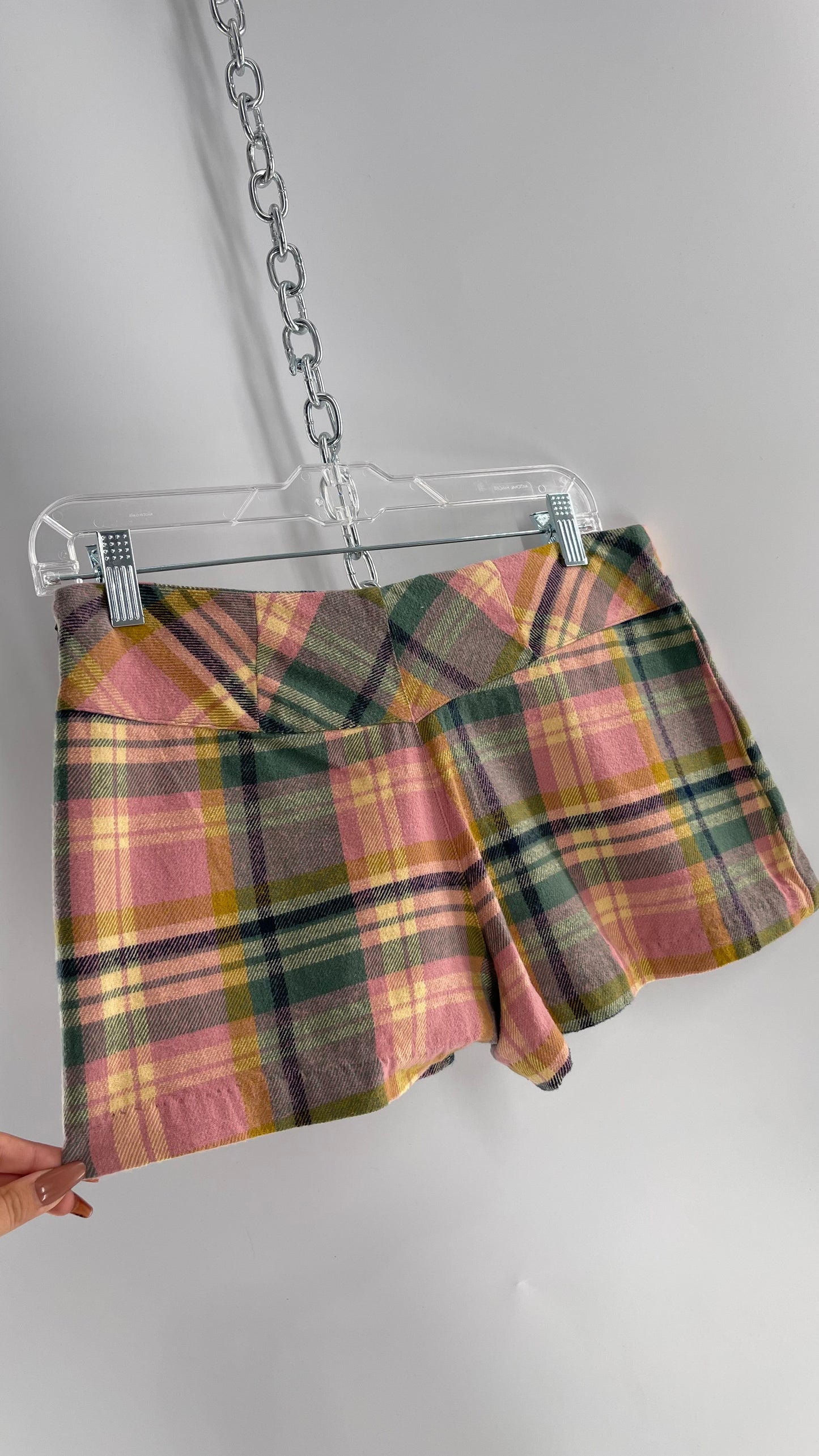 Free People Pink Plaid Pleated Micro Mini Skort with Tags Attached (4)