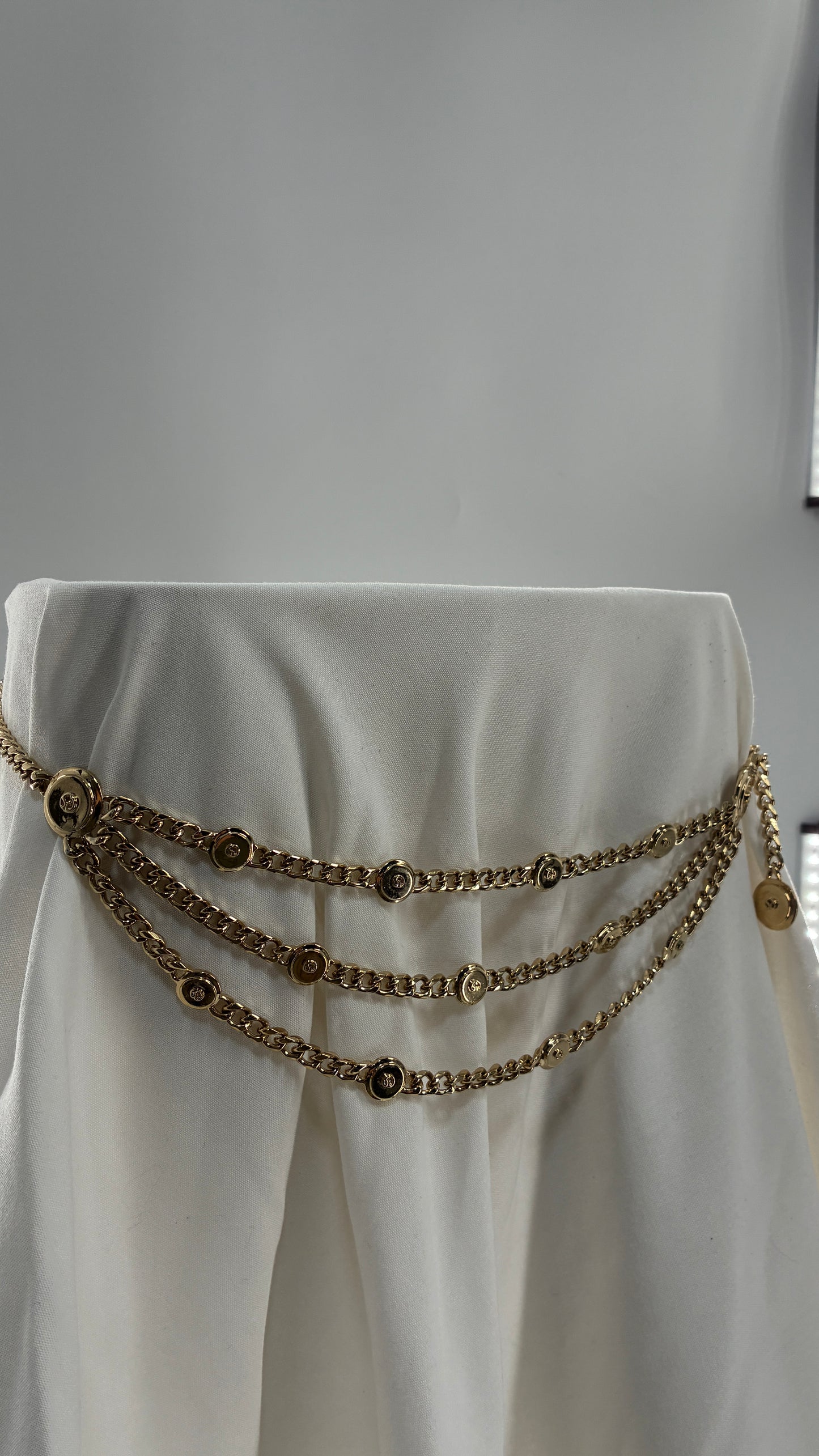 Vintage ST JOHN Triple Strand Medallion, Heavy Gold Waist/Hip Chain Belt