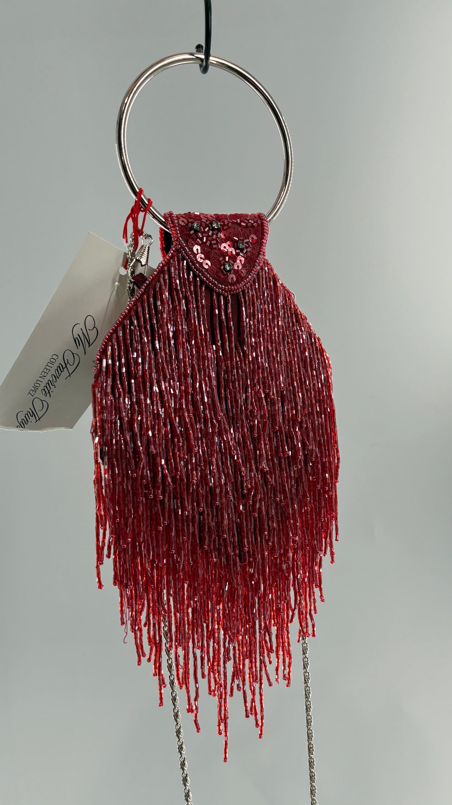 Deadstock Vintage COLLEEN LOPEZ Beaded Red Fringe Purse with Tags Attached