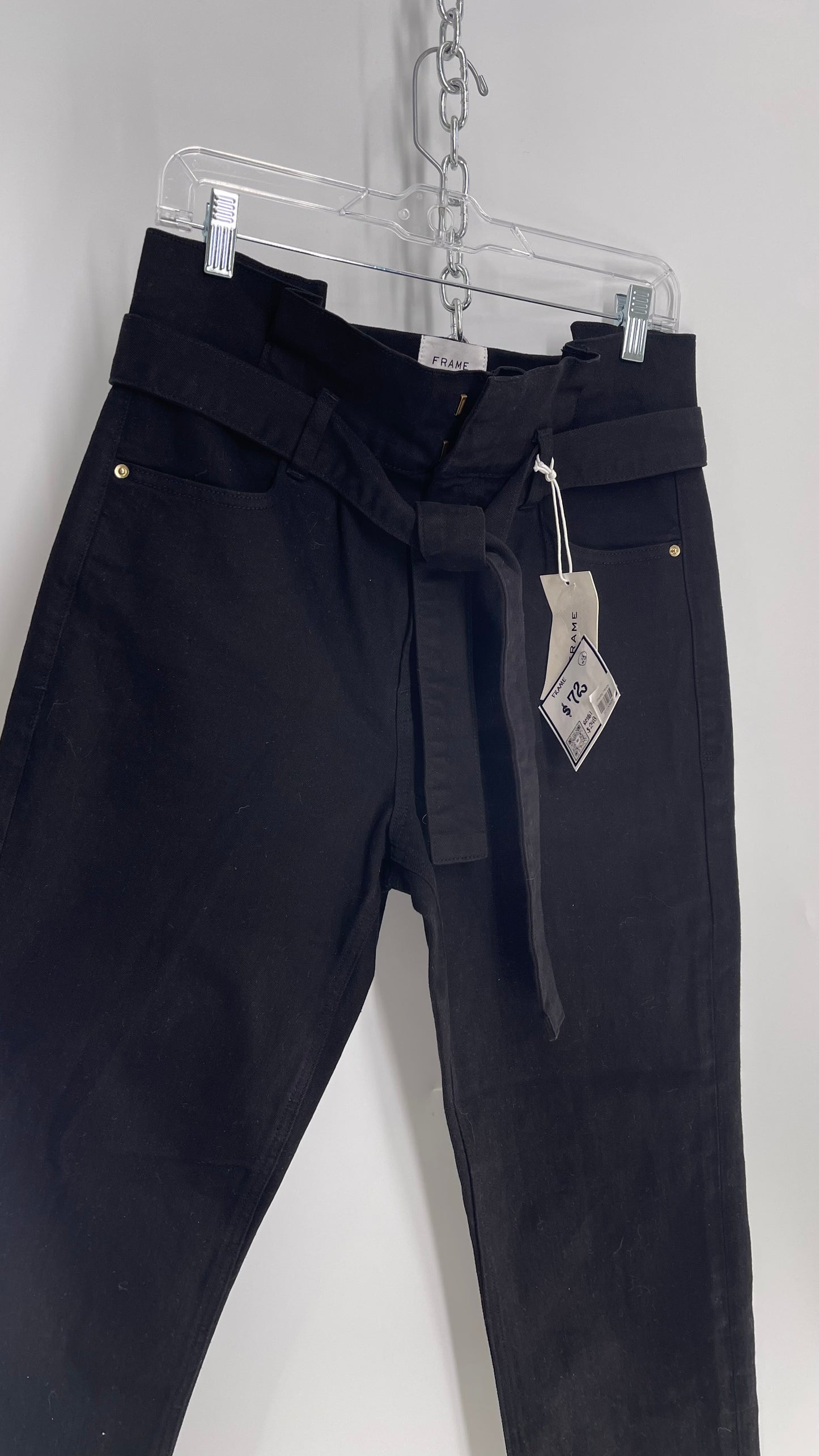 FRAME Black Denim Tie Waist Straight Legs with Tags Attached  (28)