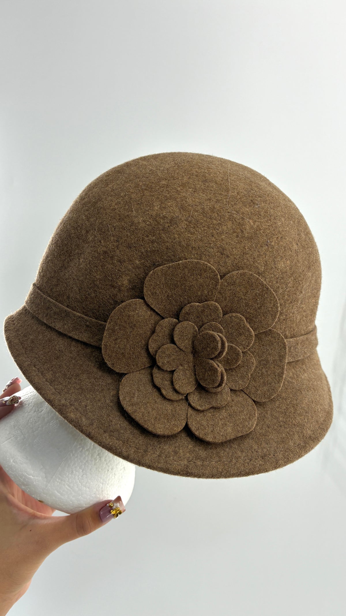 Vintage KATHY JEANNE Millinery 100% Wool Hat with Floral Rosette Appliqué