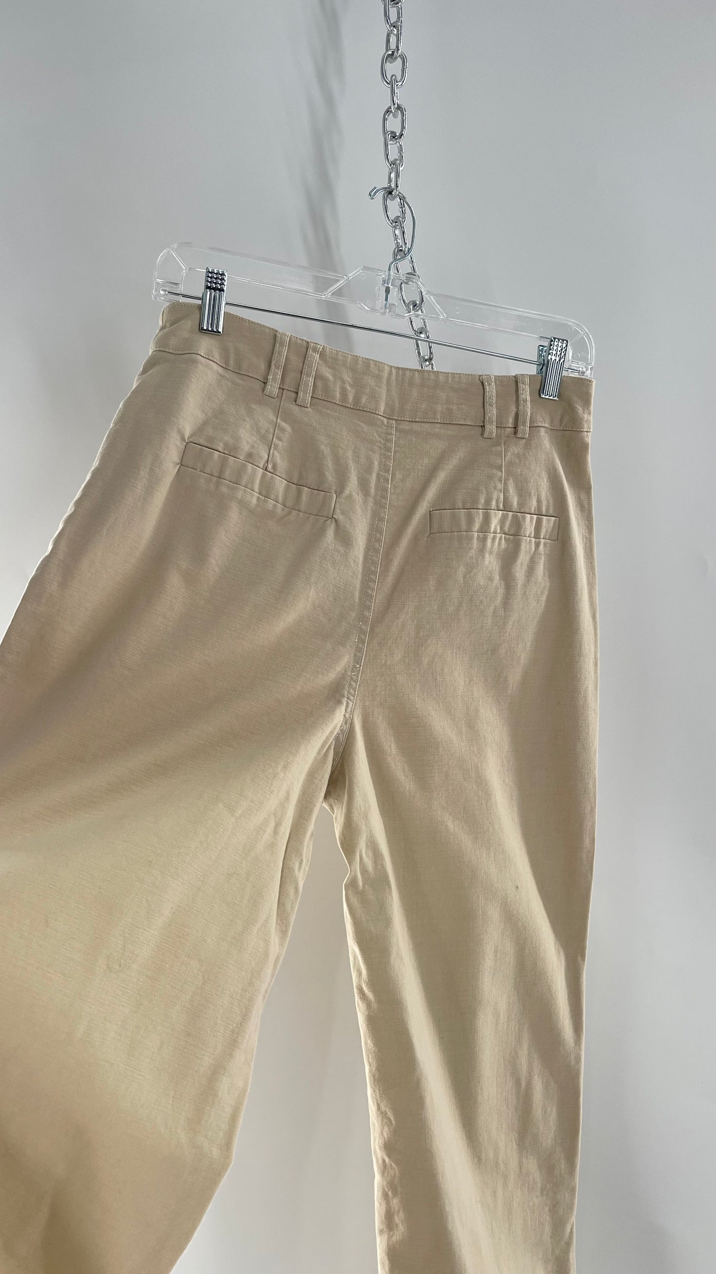 Avec Les Filles 97% Cotton Tan/Neutral Pleated Waist Trouser (S)