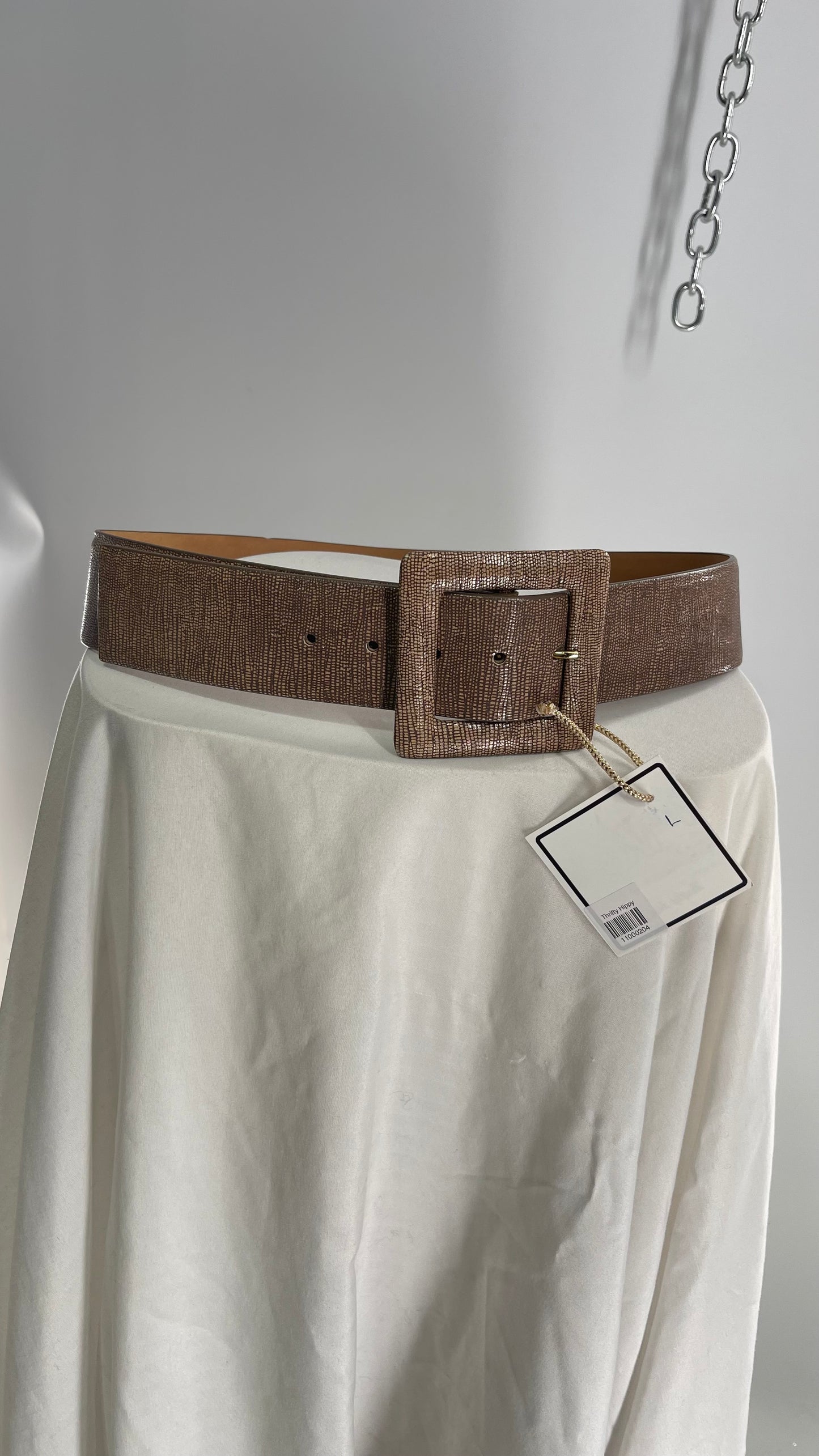 W. Kleinberg Genuine Tan Leather Textured Belt with Square Covered Buckle (Large)