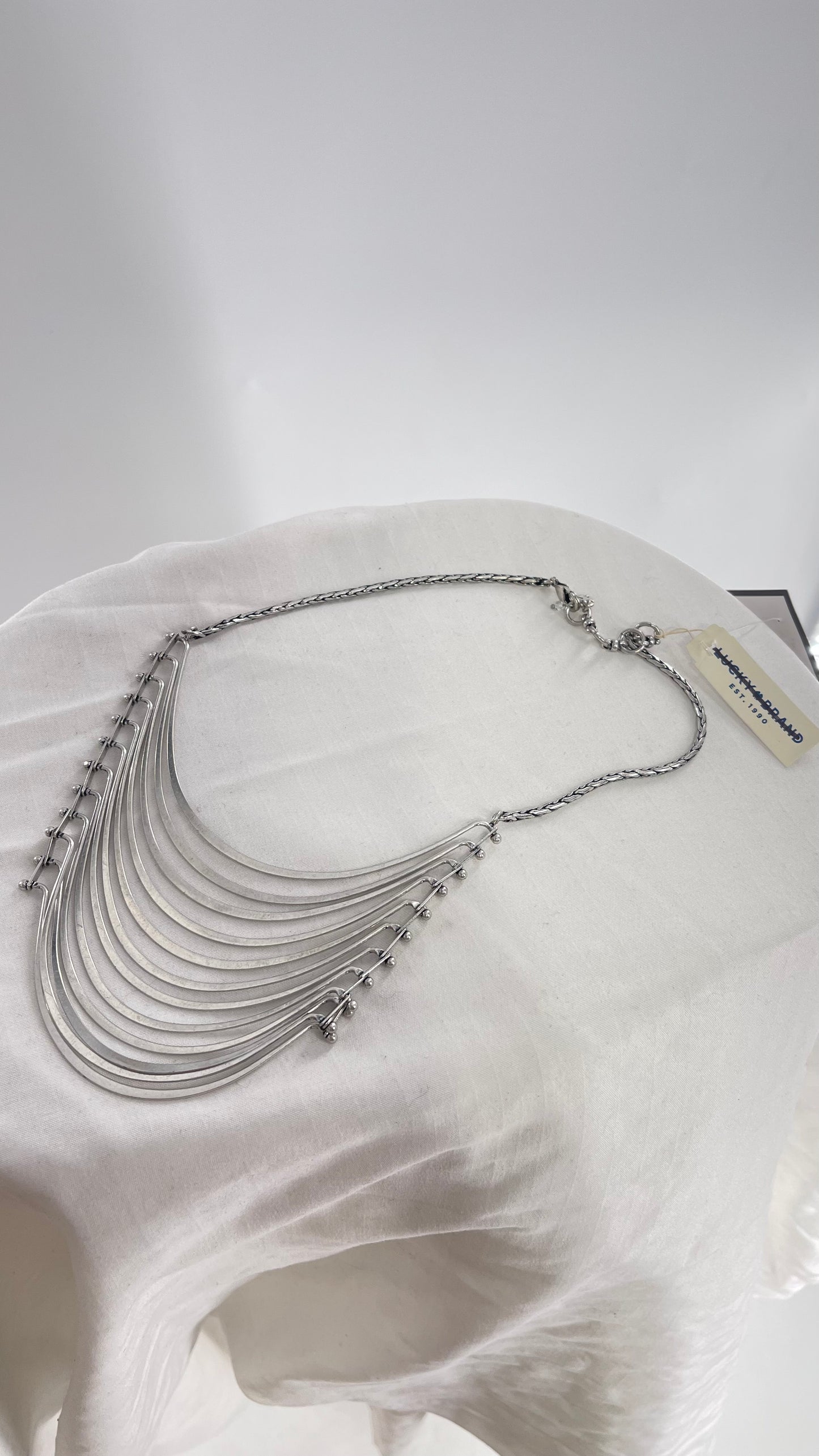 Lucky Brand Silver Metal Abstract Bracketed Layered Necklace with Tags Attached