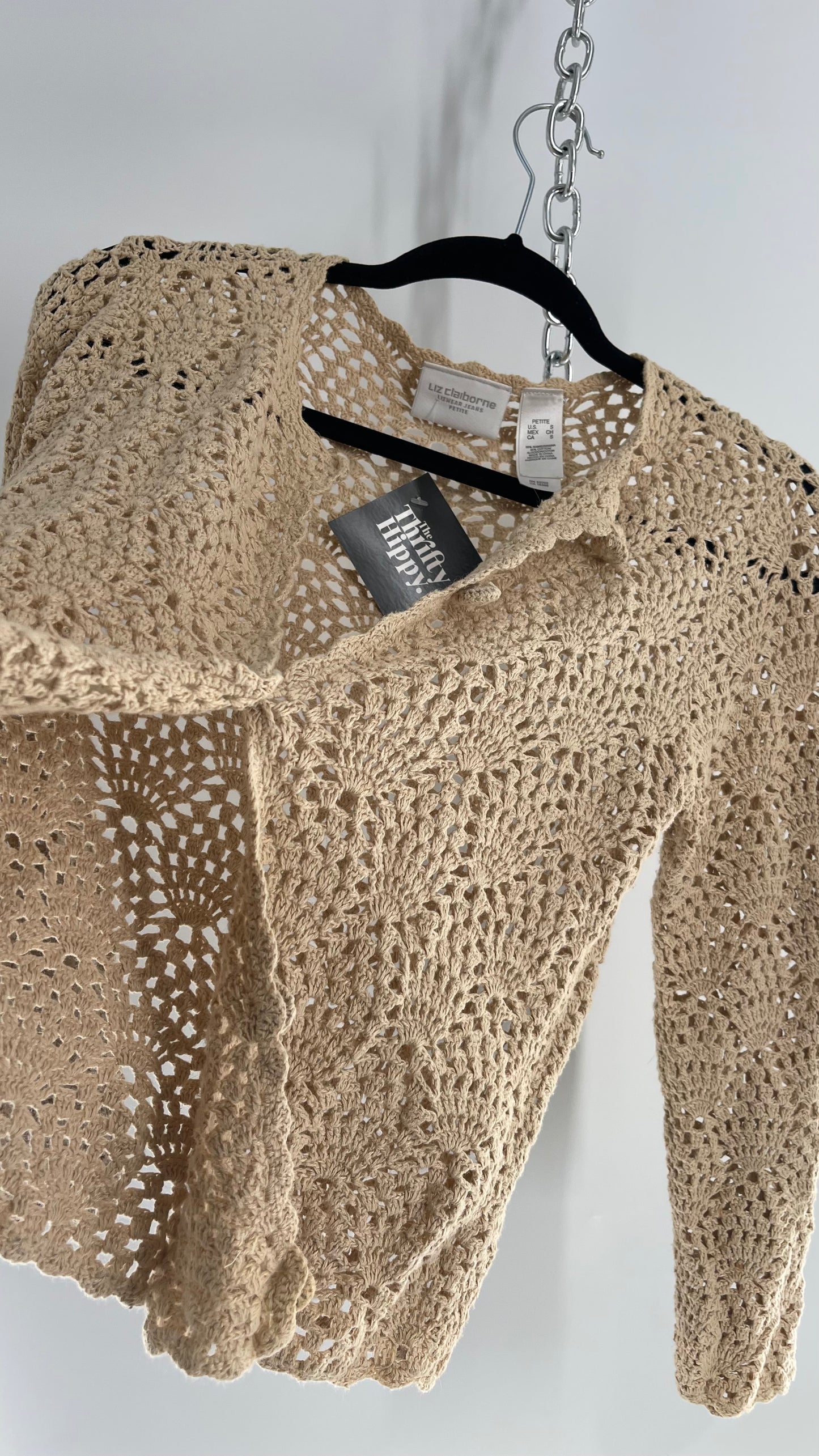 Vintage Beige Crochet Cardigan (Small)