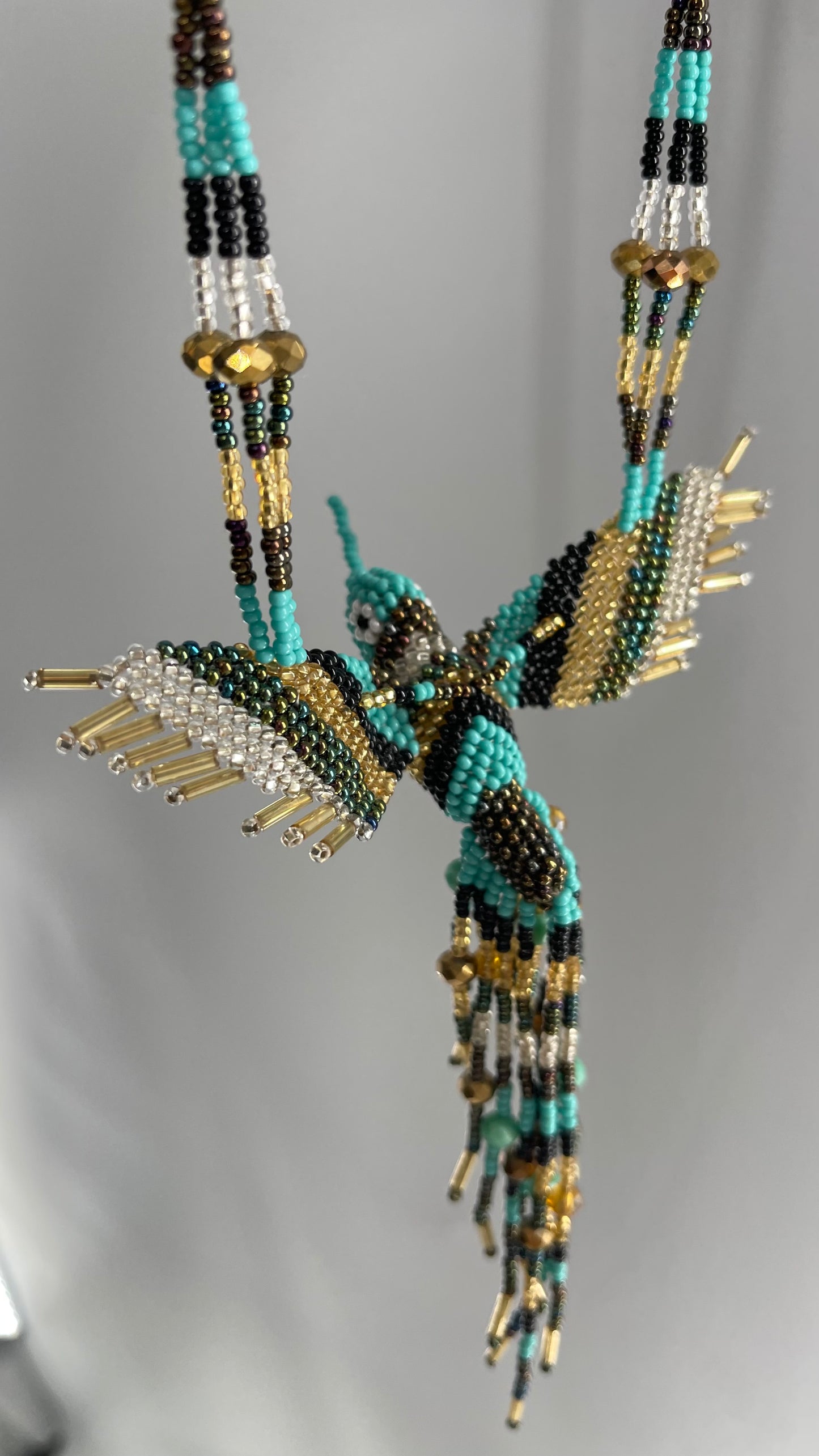 Vintage Beaded Turquoise 3D Handmade Bird Necklace