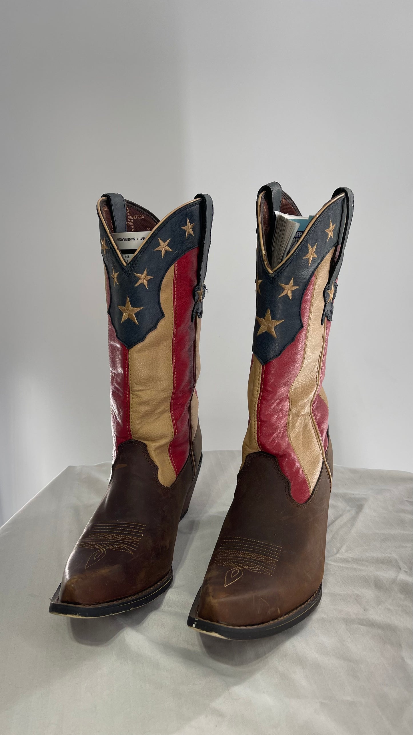 DURANGO Brown Leather Americana Flag Cowboy Boots (11)
