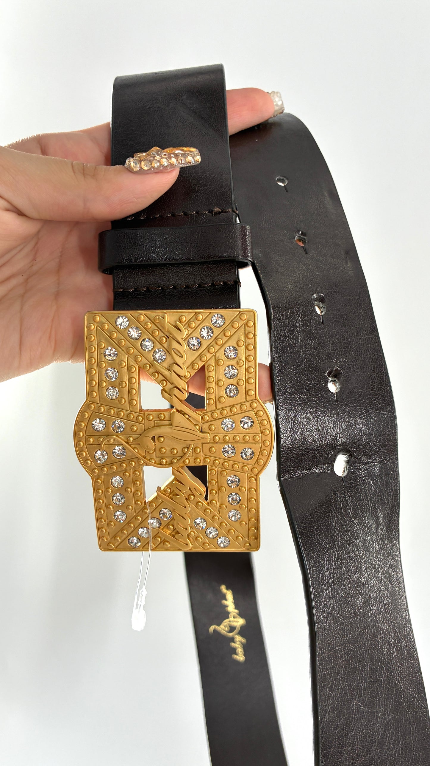 Vintage BABYPHAT Dark Brown Leather Belt with Iconic Gold Buckle